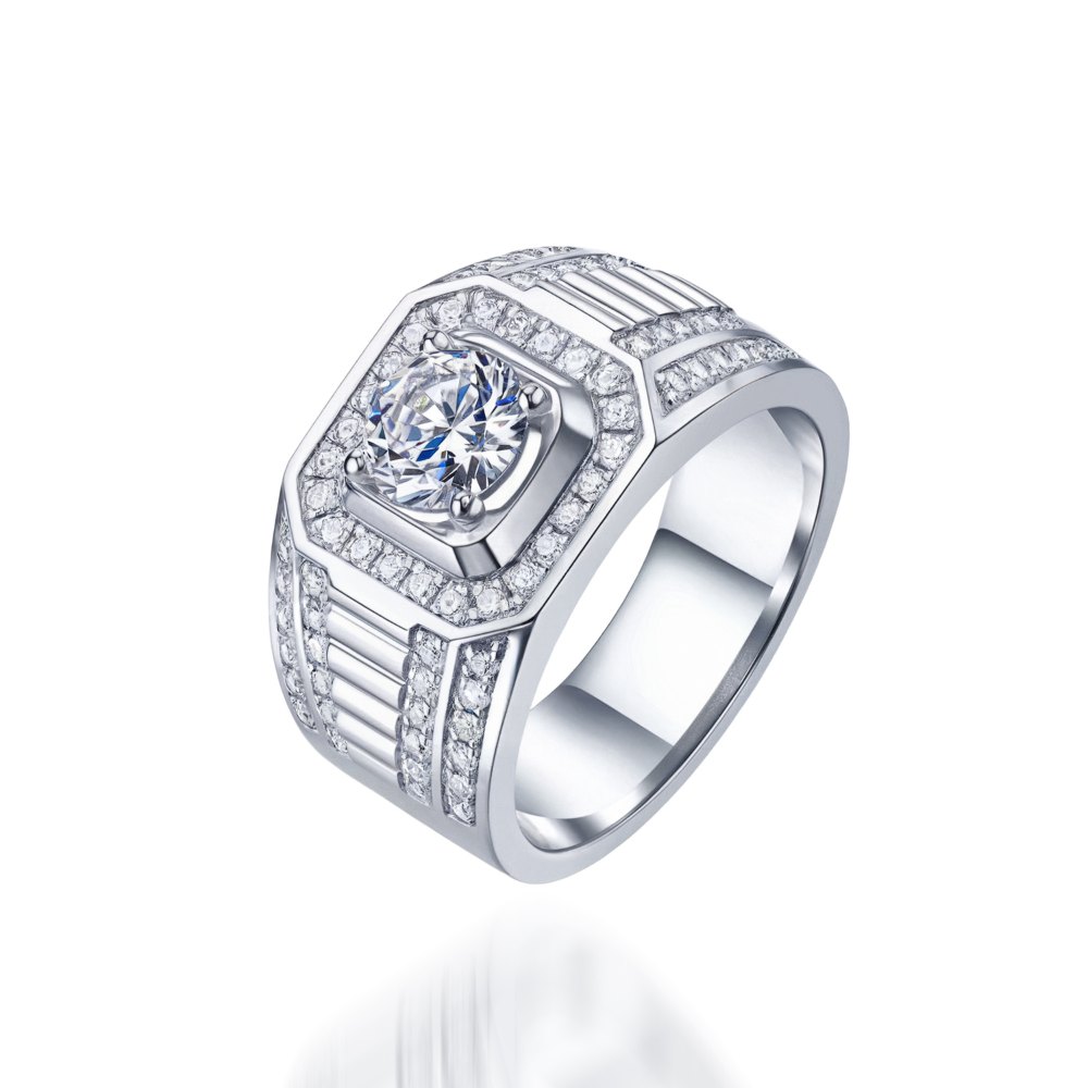 1CT Round Cut Men's Halo Moissanite Ring