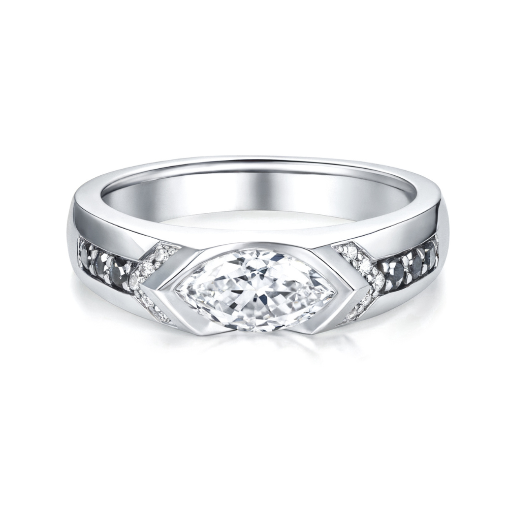 East-West Bezel Marquise Cut Eternity Moissanite Ring