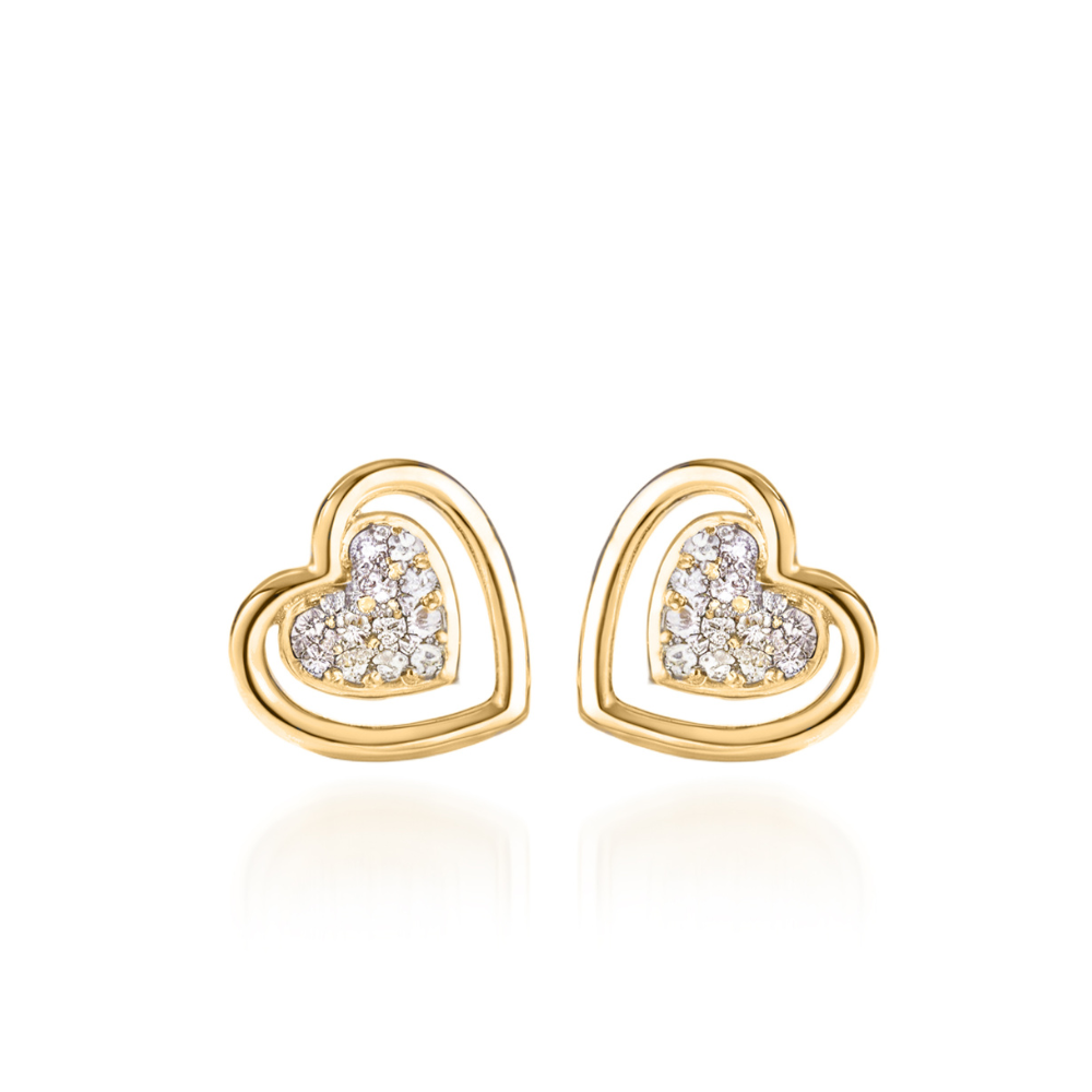 Silver Heart Earrings with Diamonds