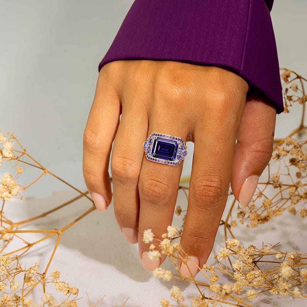 Violet Love: Emerald-Cut Triple Ring Set - S925 Sterling Silver