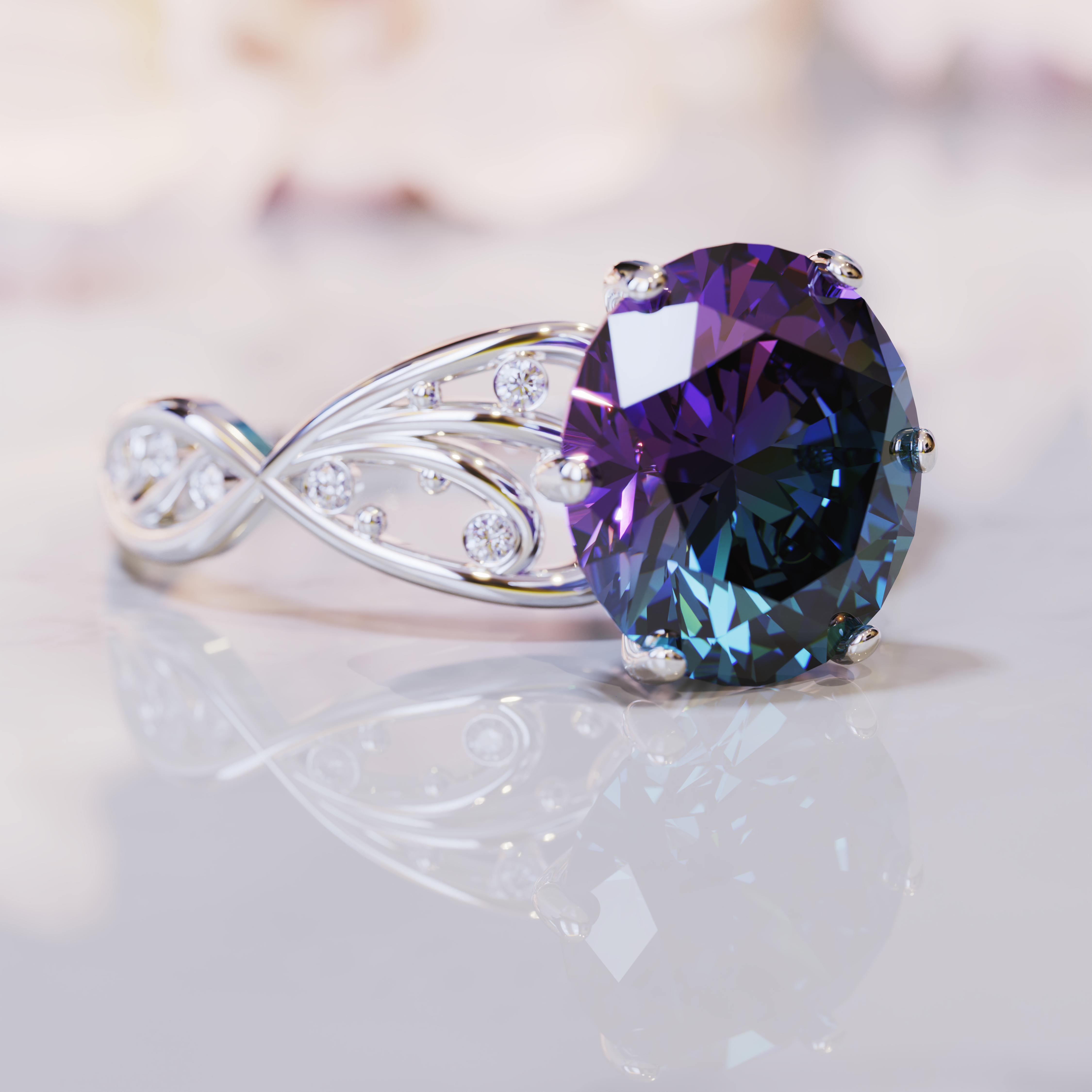 The Alexandria Ring | 2CT Oval Cut Vintage Alexandrite Ring | Alexandrite Engagement Rings