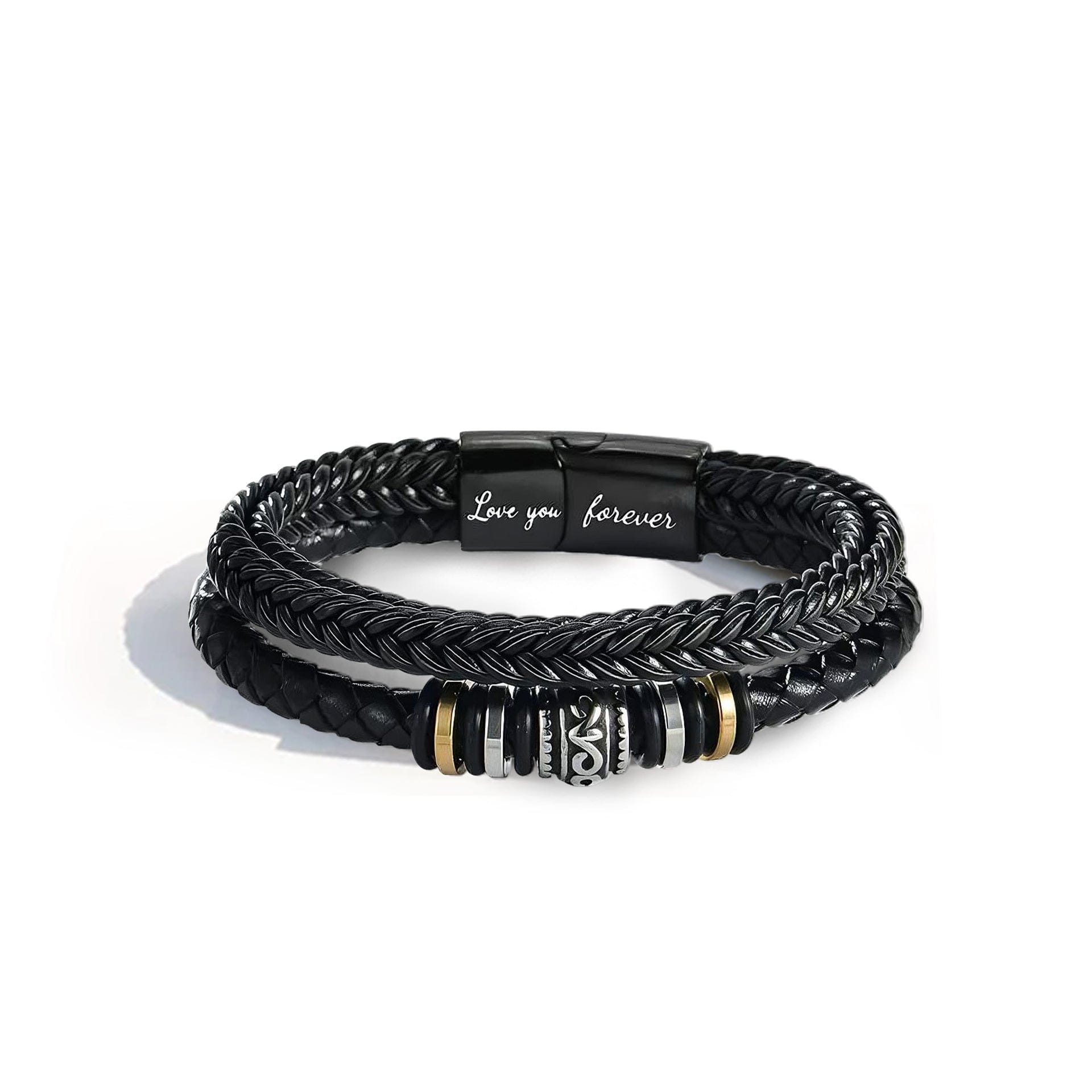 Pulsera de cuero trenzado doble para hombre 'Love You Forever'