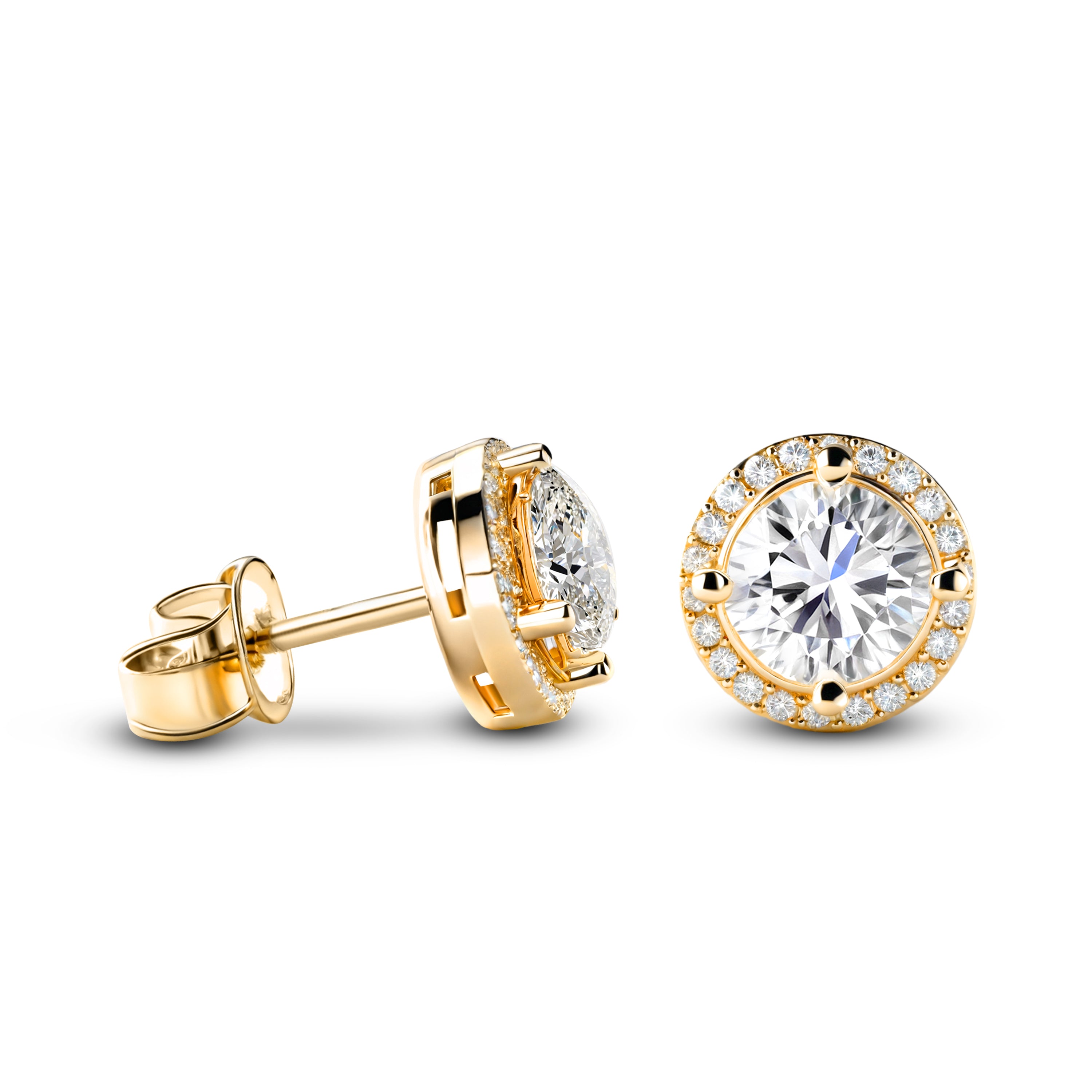 Eleanor Halo Moissanite Gold Earrings