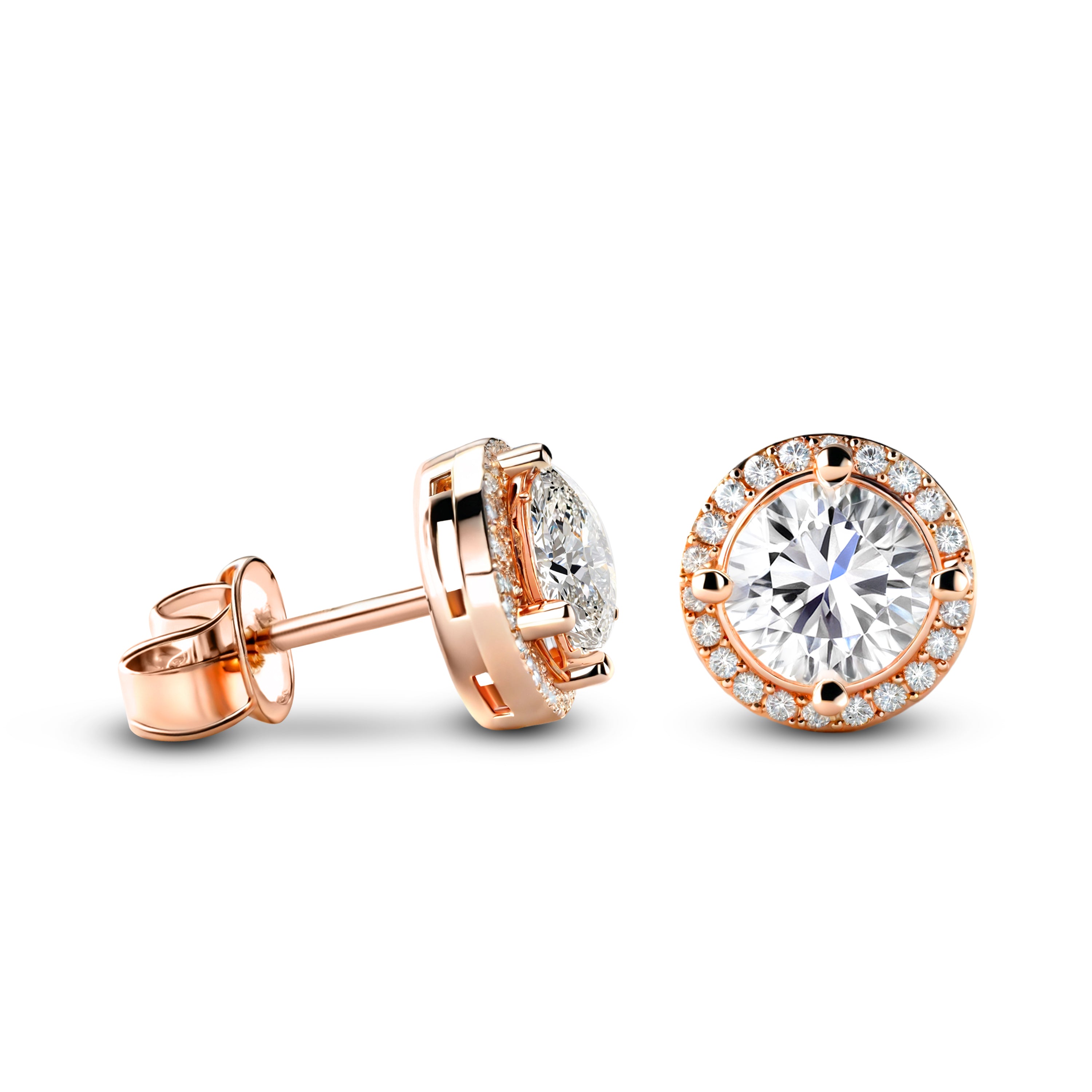 Eleanor Halo Moissanite Rose Gold Earrings