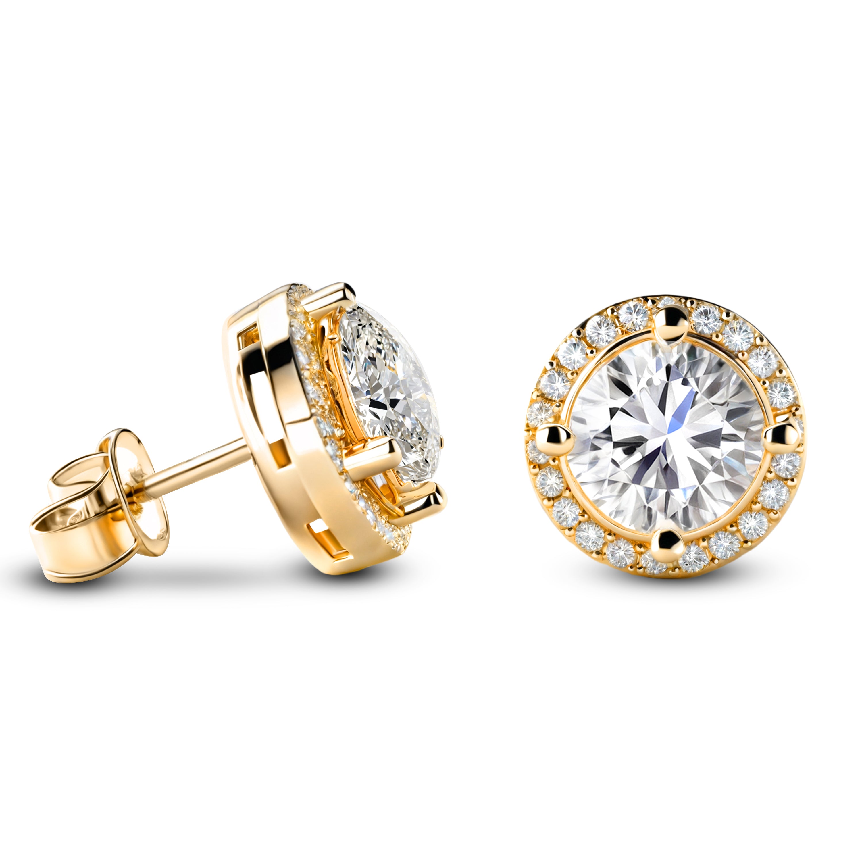 Eleanor Halo Moissanite Gold Earrings