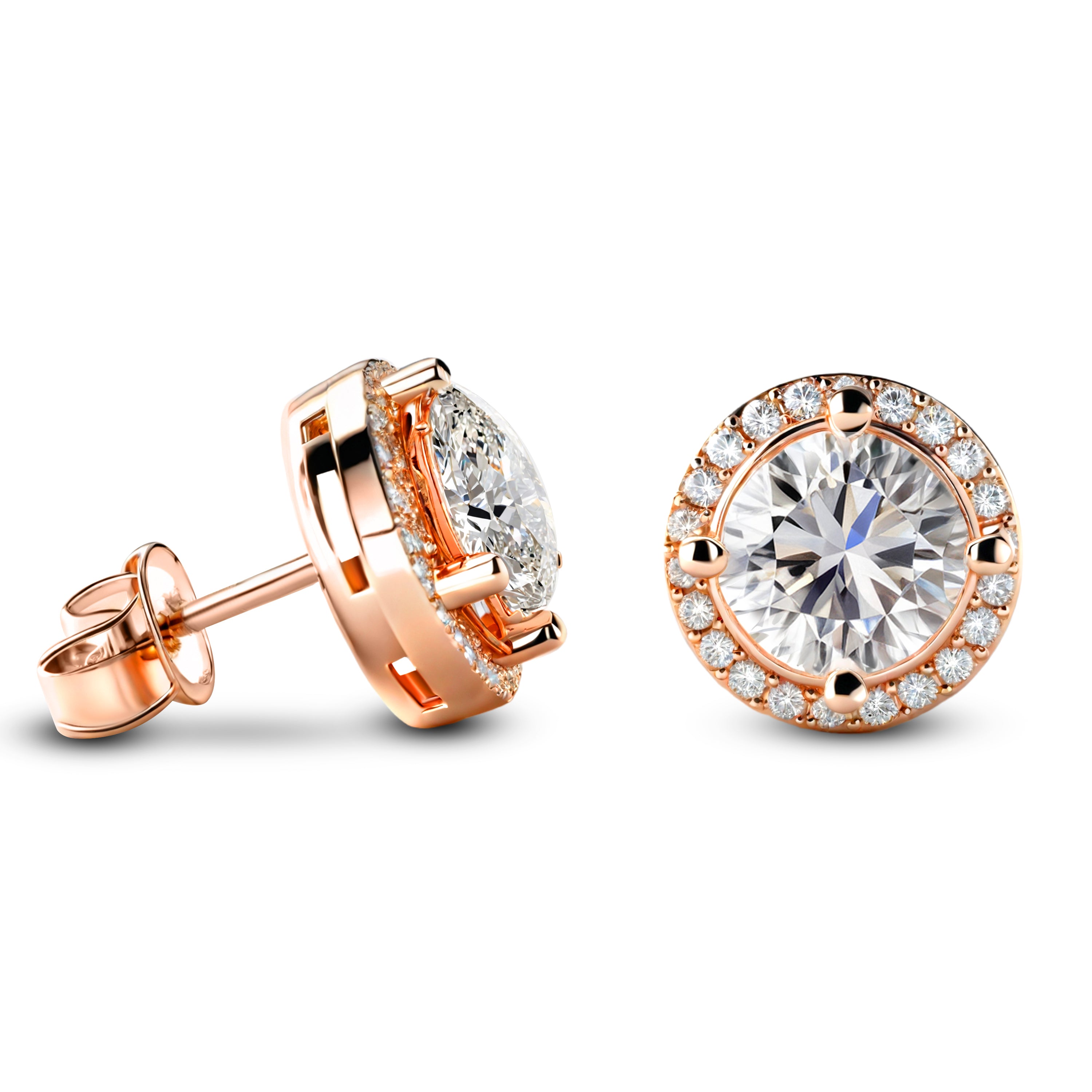 Eleanor Halo Moissanite Rose Gold Earrings