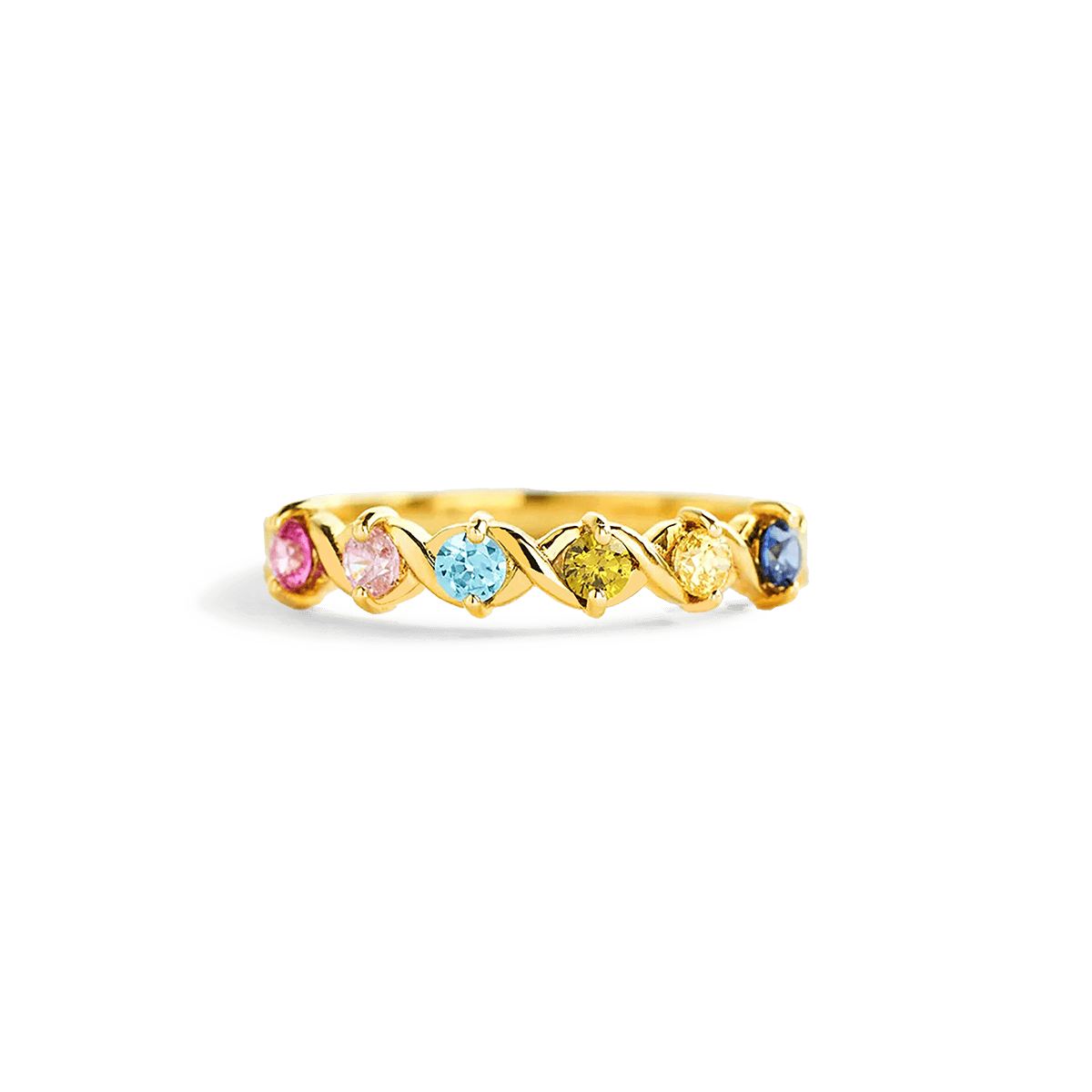 Personalized Family Birthstones Croissant Ring - S925 Sterling Silver