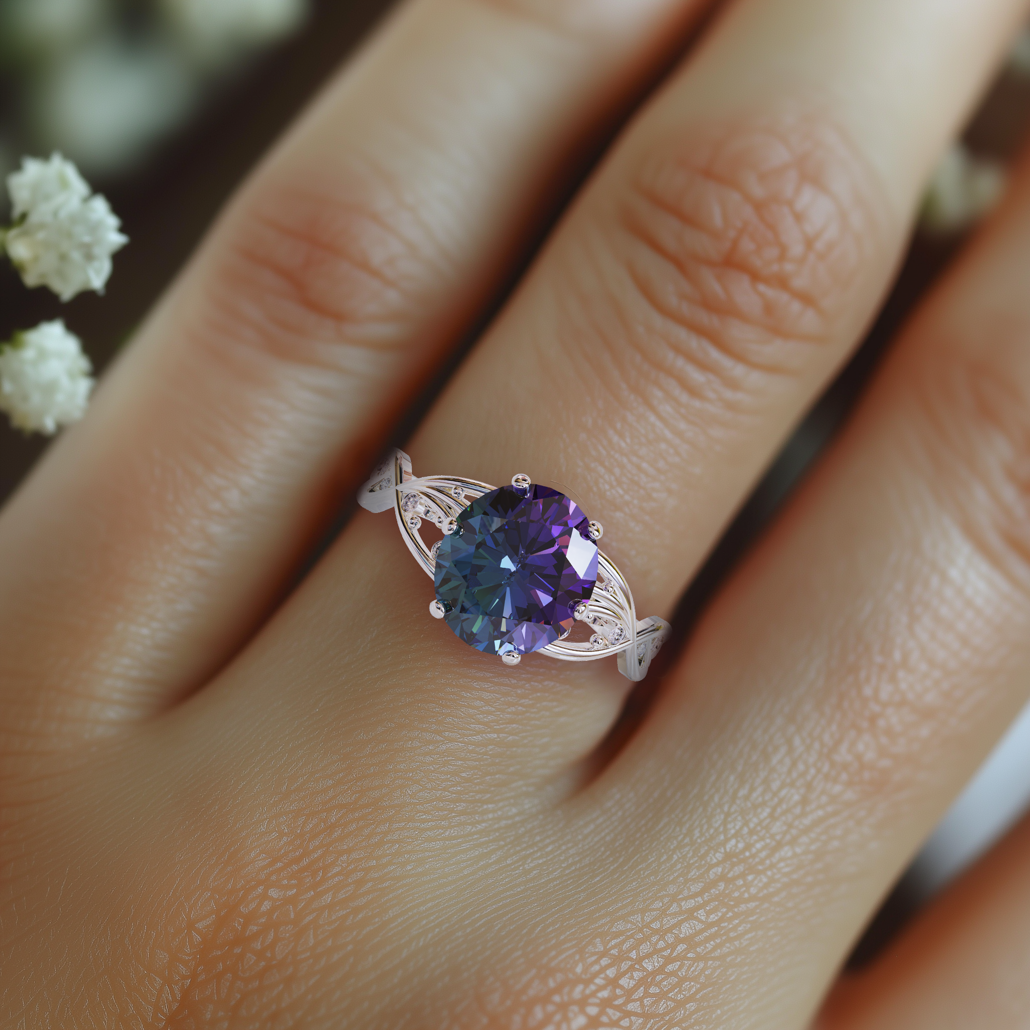 The Alexandria Ring | 2CT Oval Cut Vintage Alexandrite Ring | Alexandrite Engagement Rings