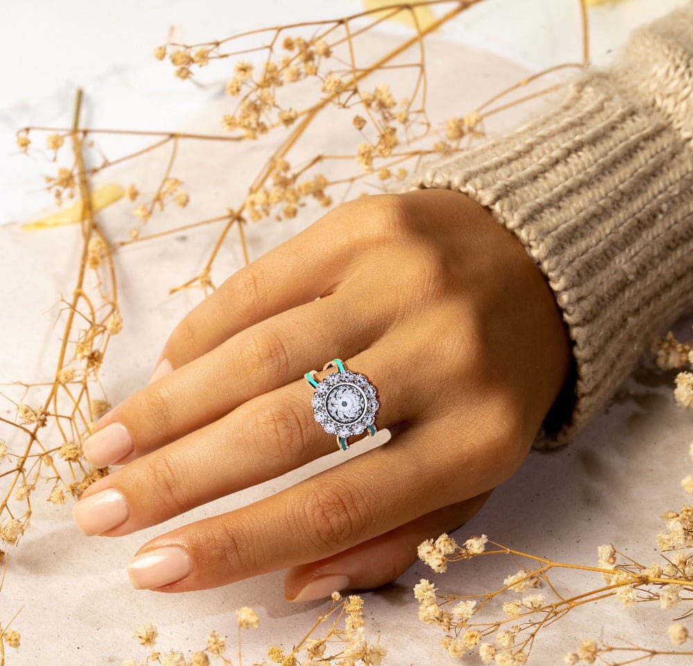 Ocean's Bloom: Diamond Cluster Ring - S925 Sterling Silver