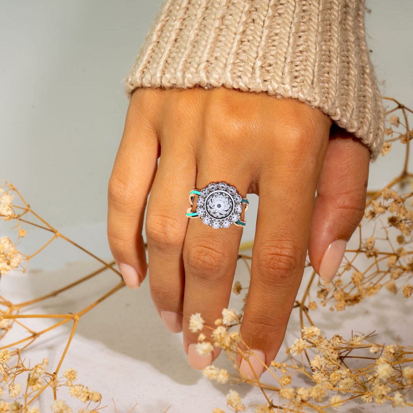 Ocean's Bloom: Diamond Cluster Ring - S925 Sterling Silver