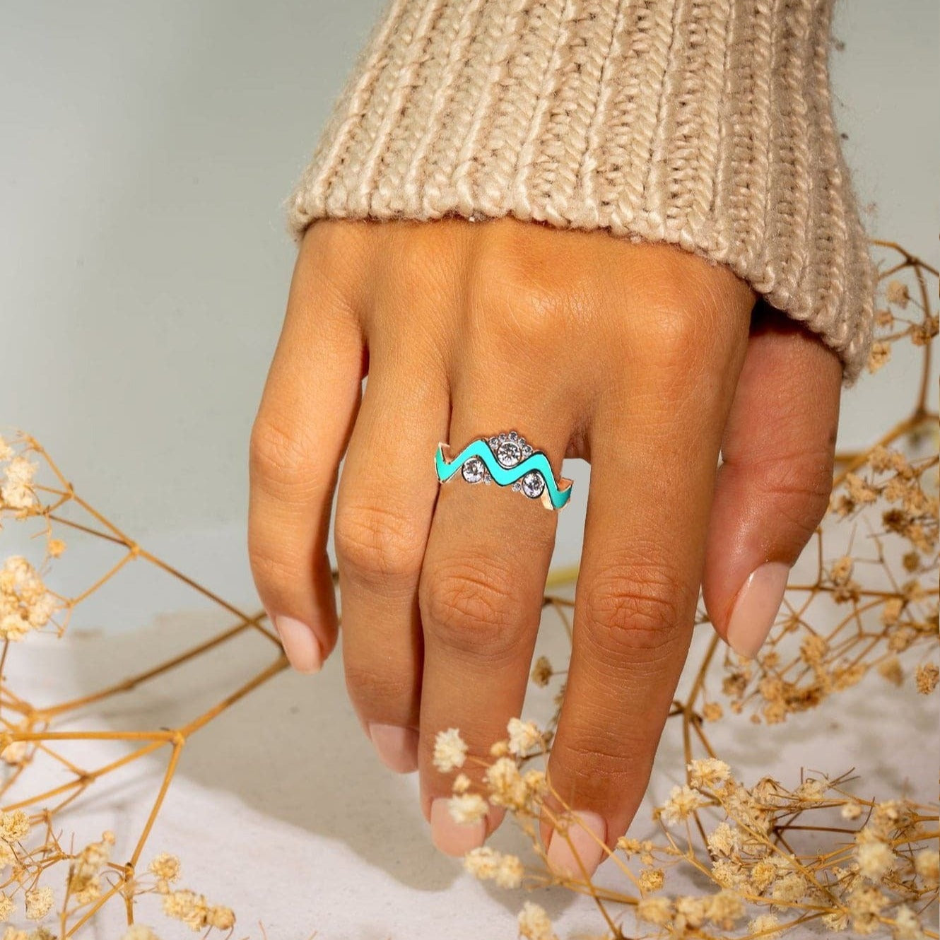 Ocean Peaks: Ethical Diamond Wave Ring - 925 Sterling Silver