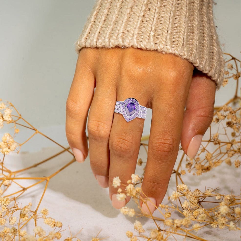 Violet Tear: Pear Cut Amethyst Ring - S925 Sterling Silver