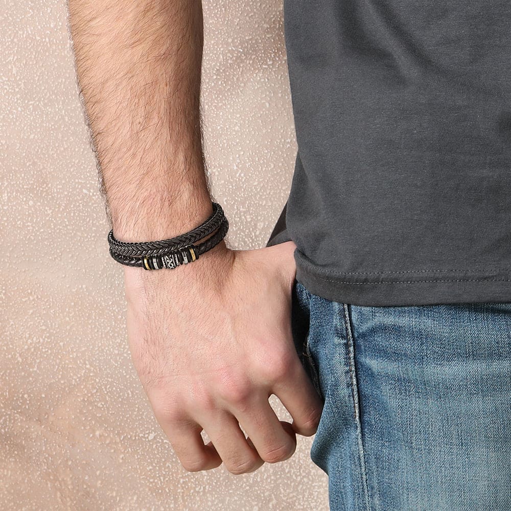 Men's Double Braid 'Love You Forever' Leather Bracelet