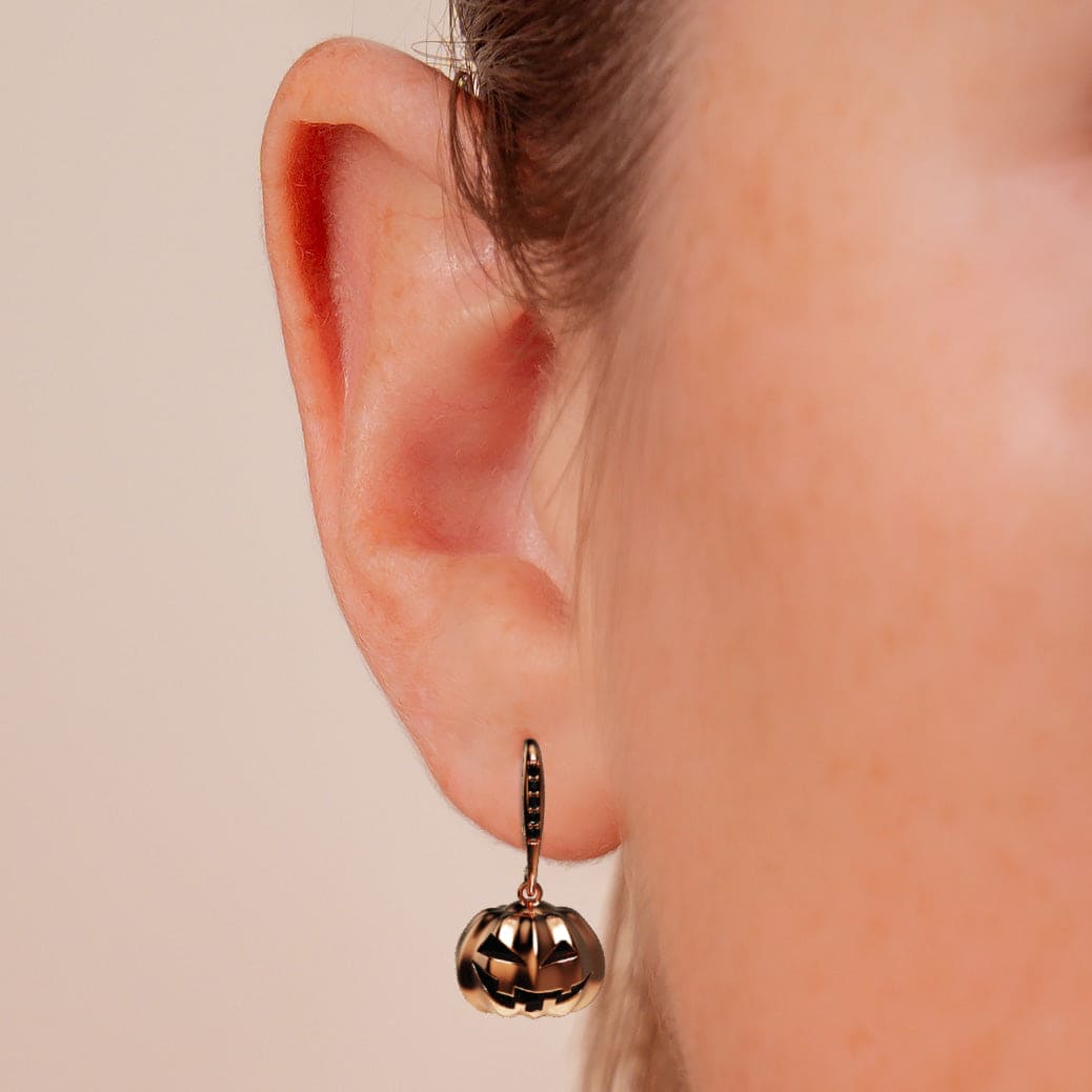 Midnight Sparkle - Halloween Pumpkin Earrings w. Ethical Diamonds