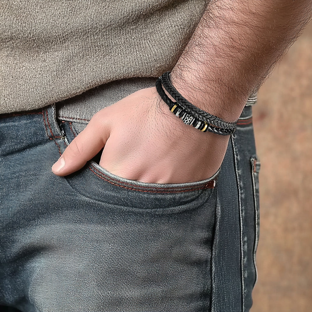 Elegant mom to son bracelet for special milestones, featuring adjustable fit.