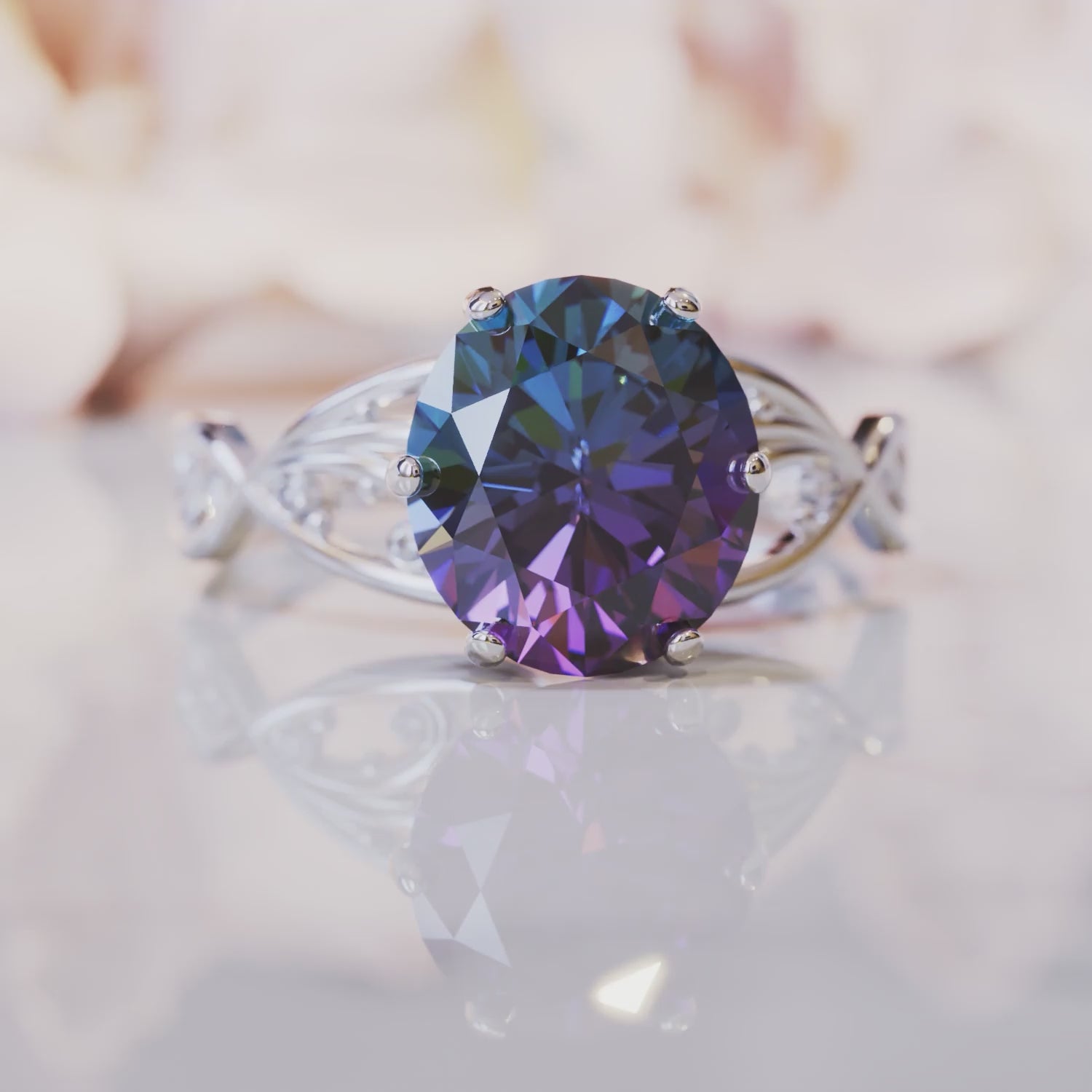 The Alexandria Ring | 2CT Oval Cut Vintage Alexandrite Ring | Alexandrite Engagement Rings