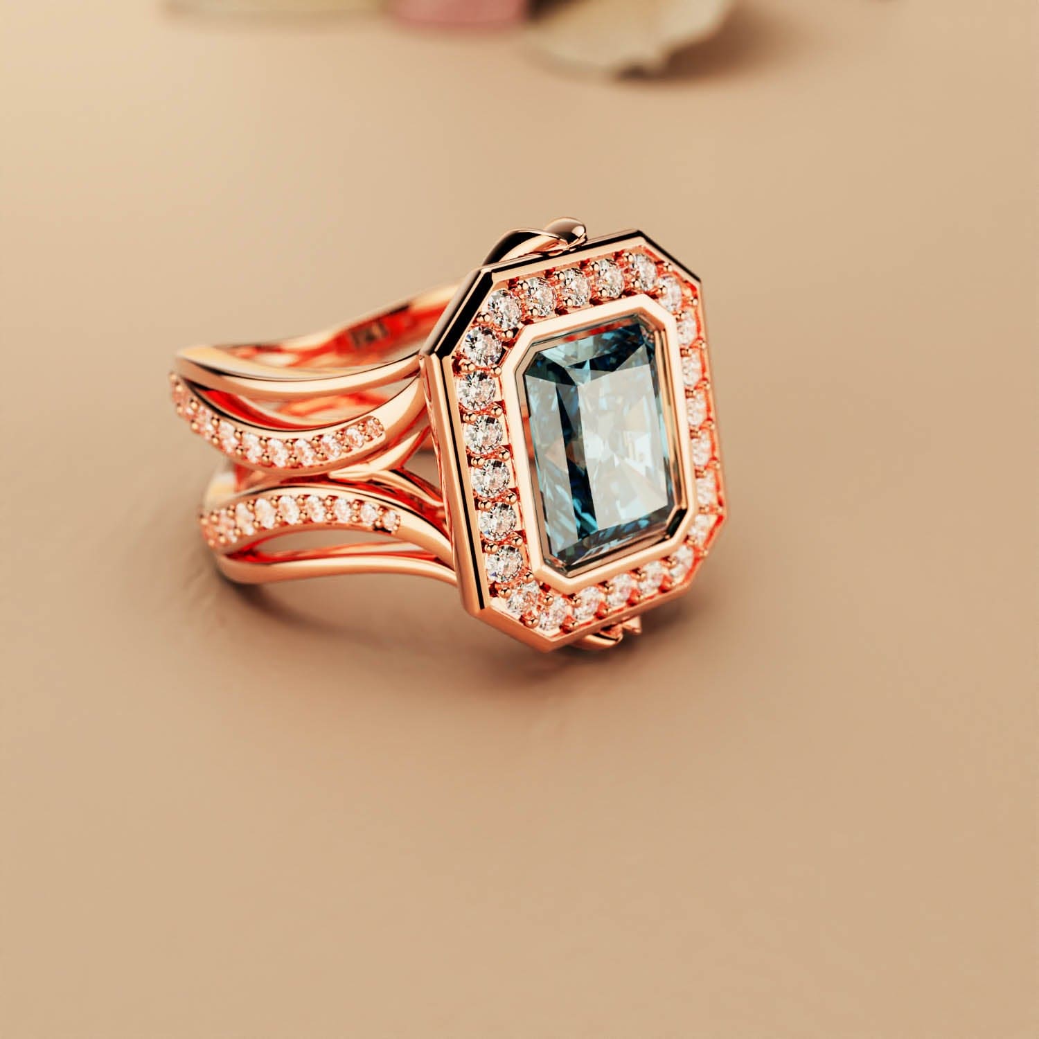 Elysian Glow: Emerald Cut Diamond Ring - 18K Rose Gold Vermeil