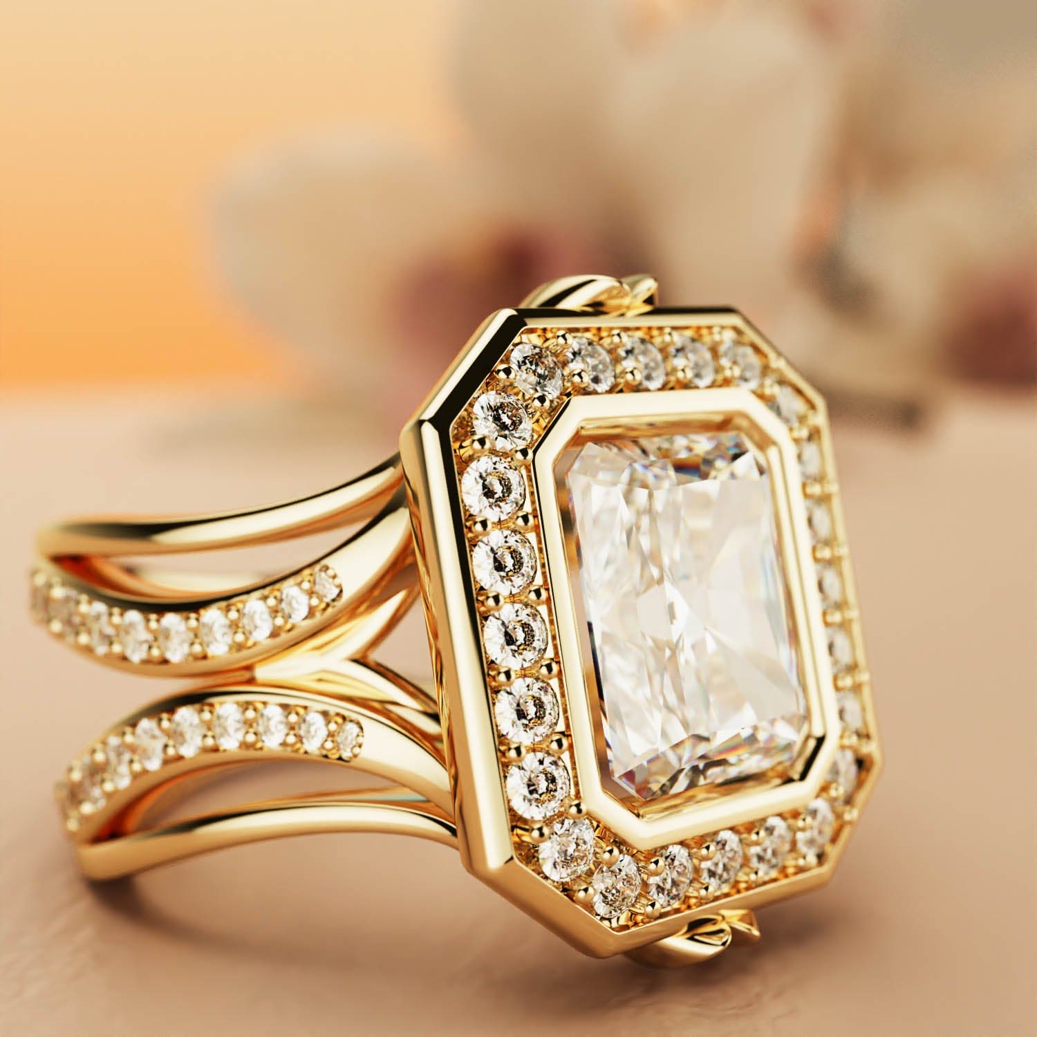 Elysian Glow: Emerald-Cut Diamond Ring - 18K Gold Vermeil