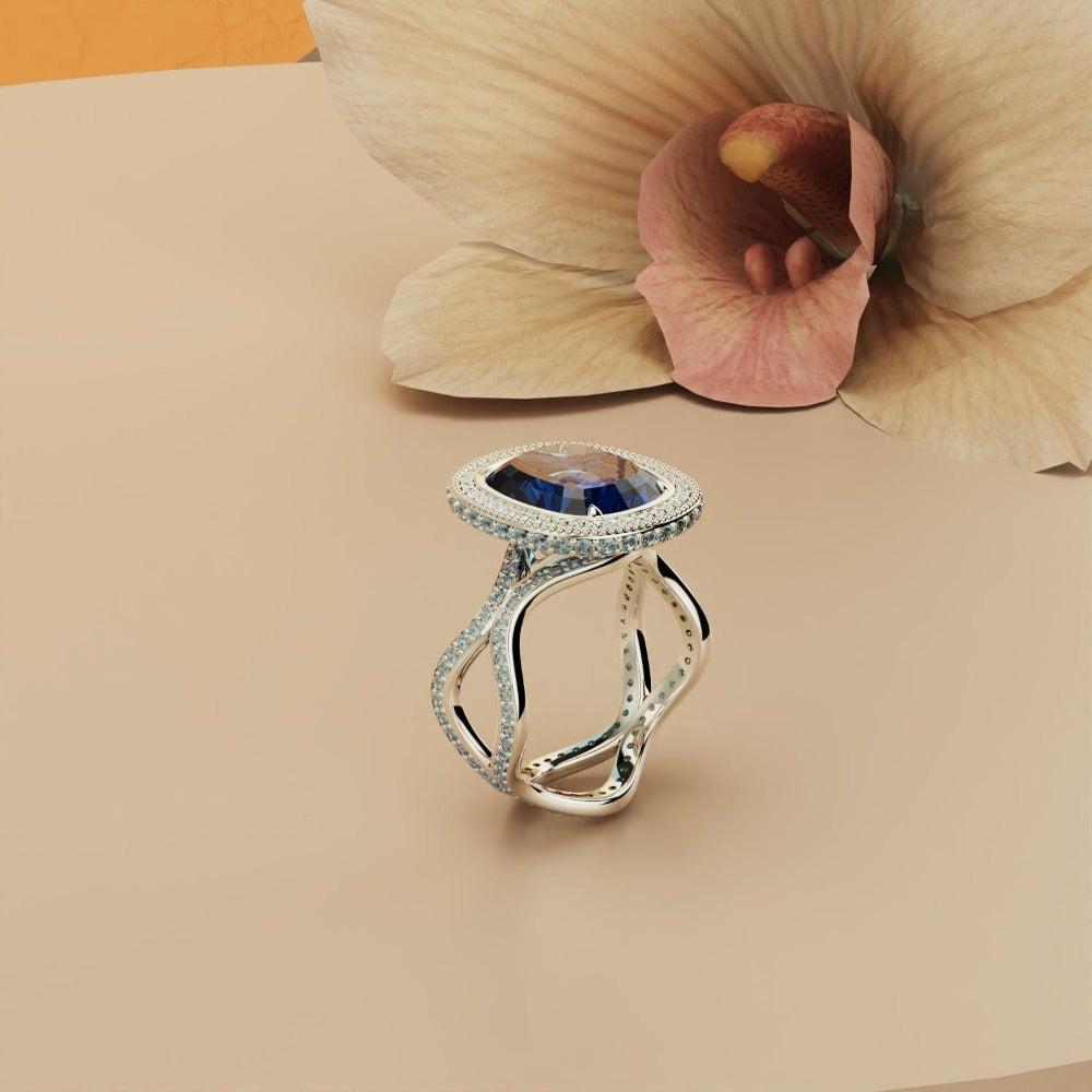 Sapphire Essence: Opal-Cut Infinity Ring - S925 Sterling Silver