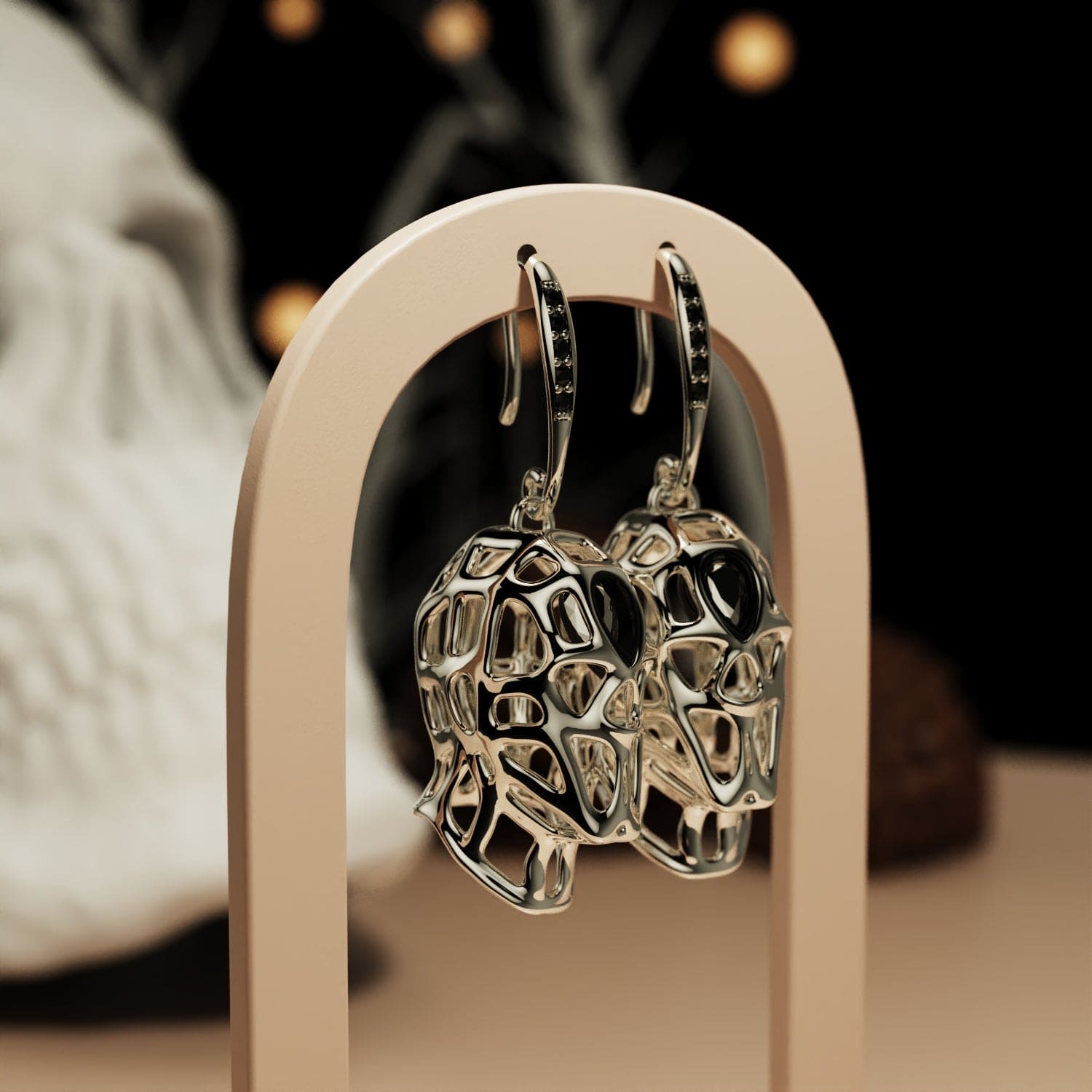 Nocturnal Purity - Ethical Diamonds Skull Halloween Earrings - 1 Pair