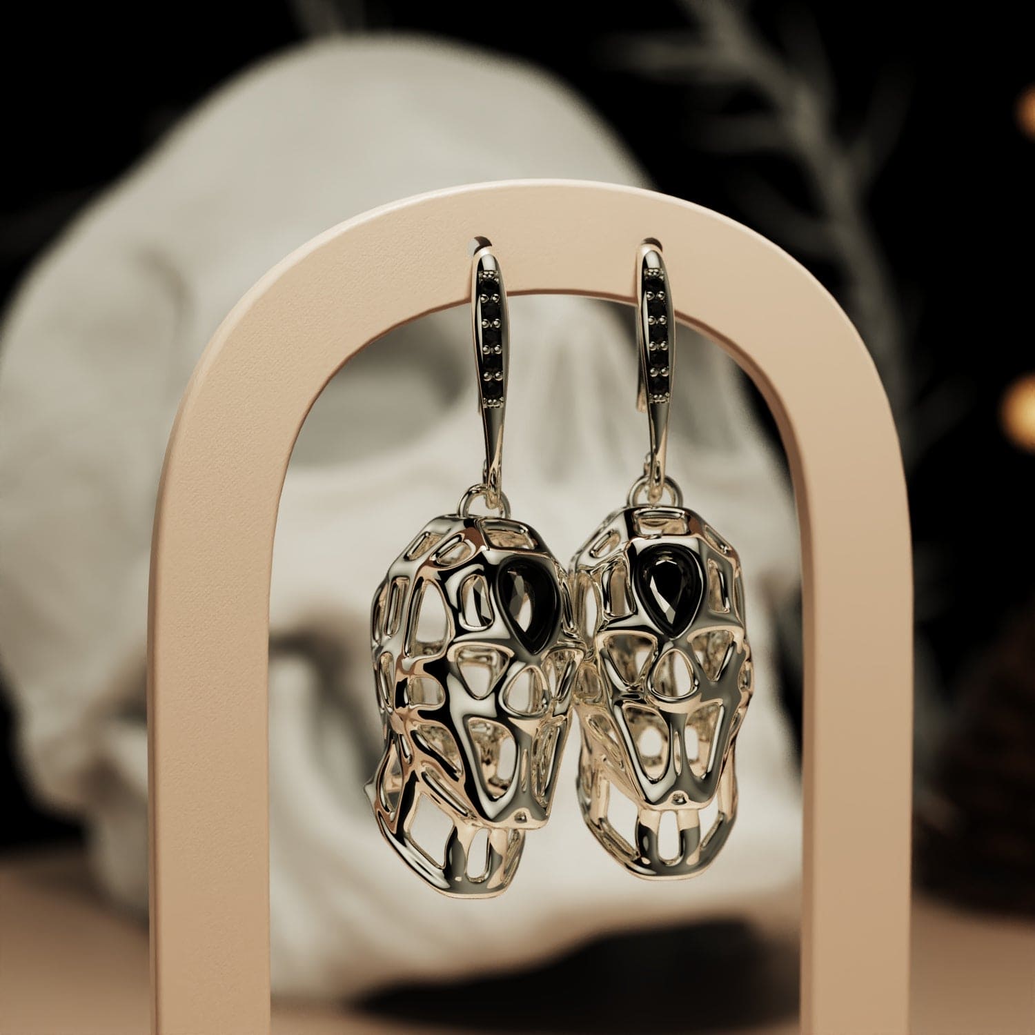 Nocturnal Purity - Ethical Diamonds Skull Halloween Earrings - 1 Pair