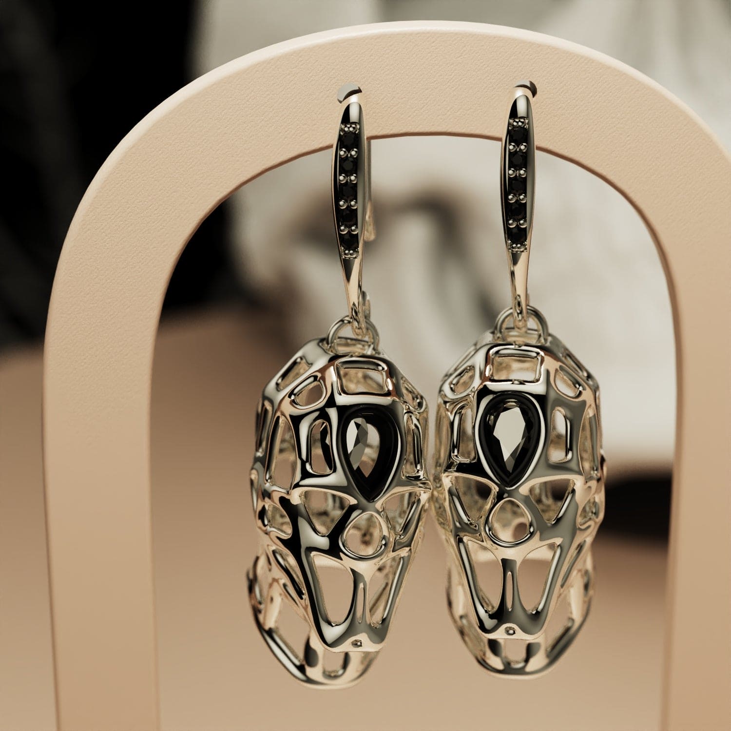 Nocturnal Purity - Ethical Diamonds Skull Halloween Earrings - 1 Pair