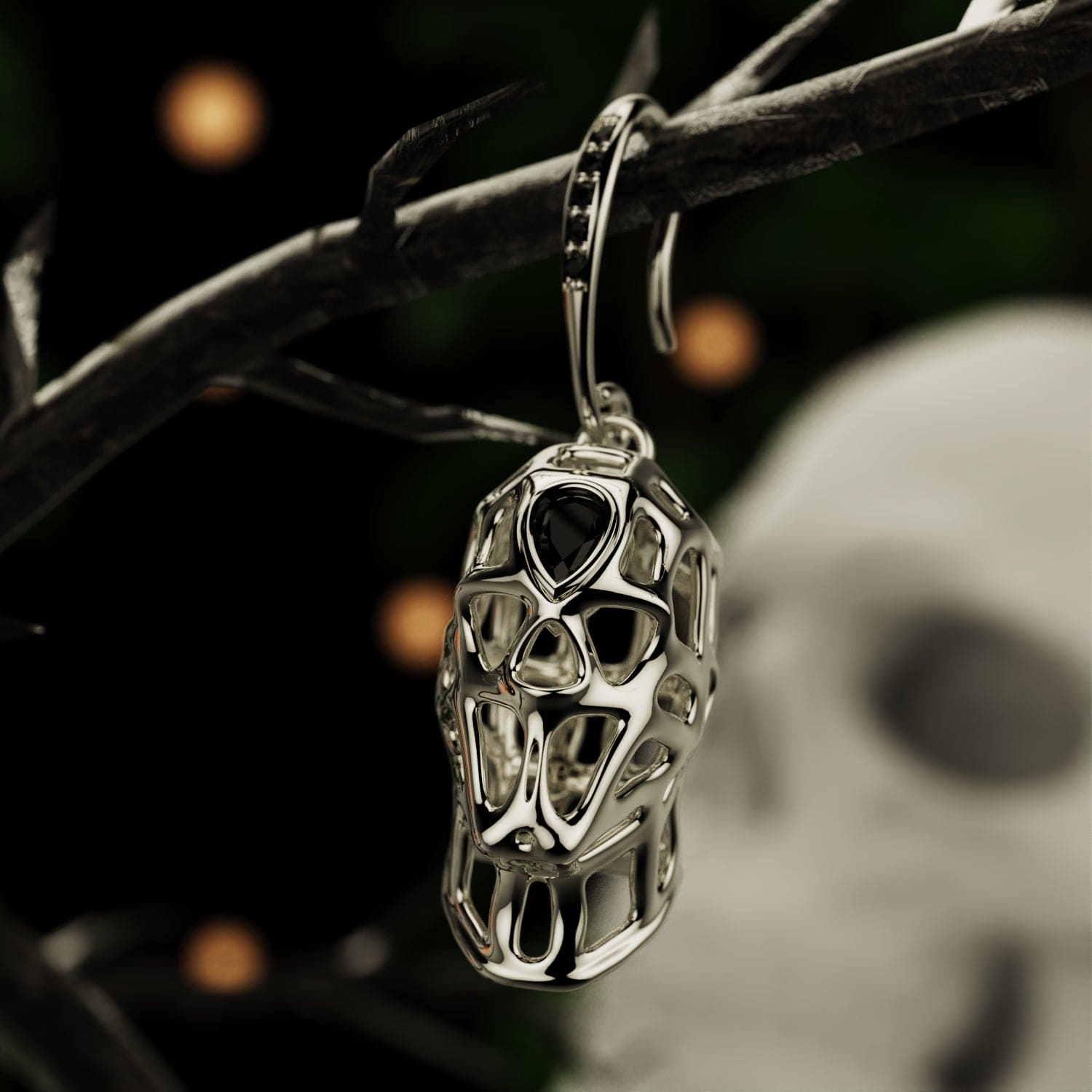 Nocturnal Purity - Pendientes de calavera de diamantes éticos para Halloween (1 par)