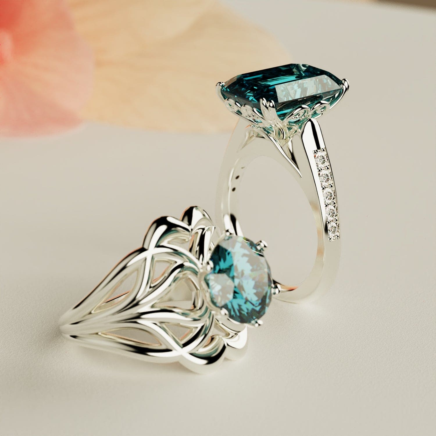 Azure Dream: Sculpted Duo Ring Bundle - S925 Sterling Silver