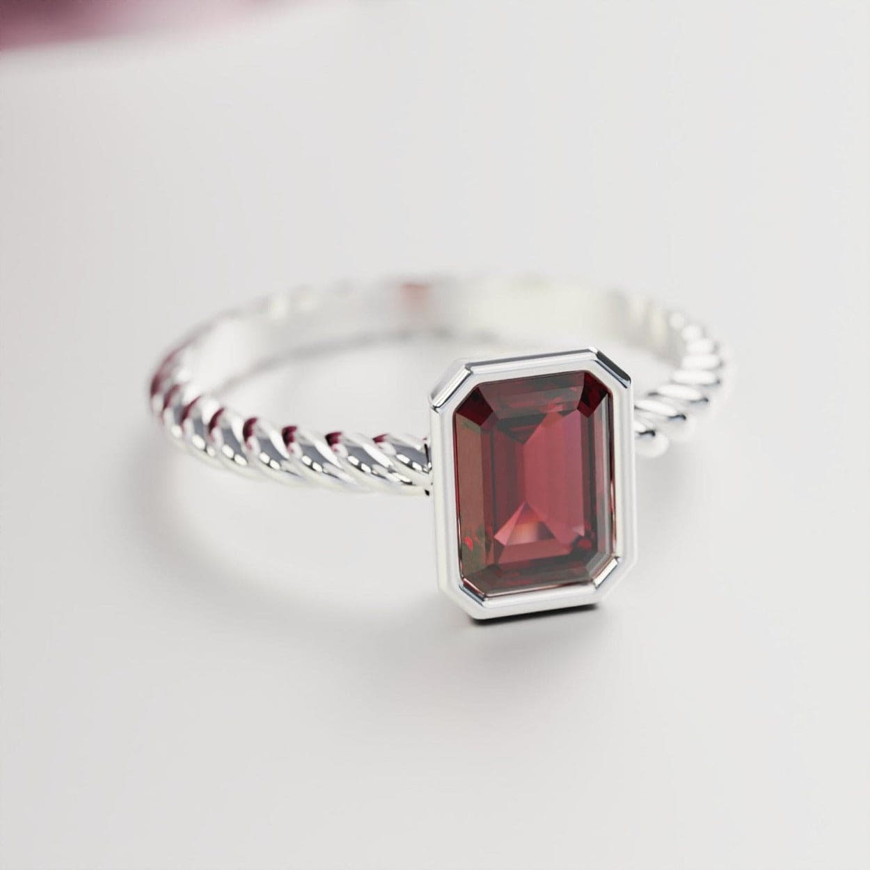 The Solitaire: Emerald-Cut Ruby Ring - S925 Sterling Silver