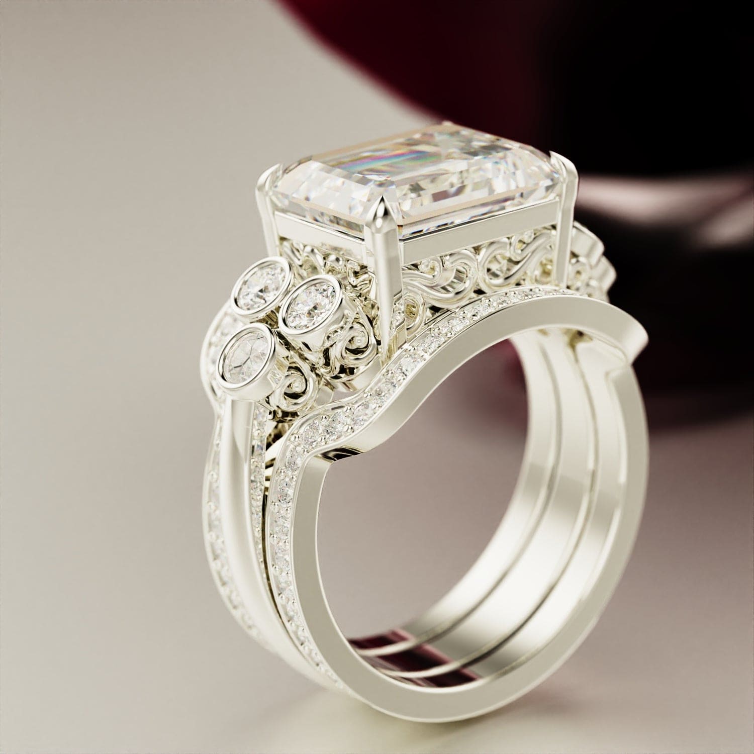 Eternal Love: Emerald-Cut Diamond Ring Set - S925 Sterling Silver