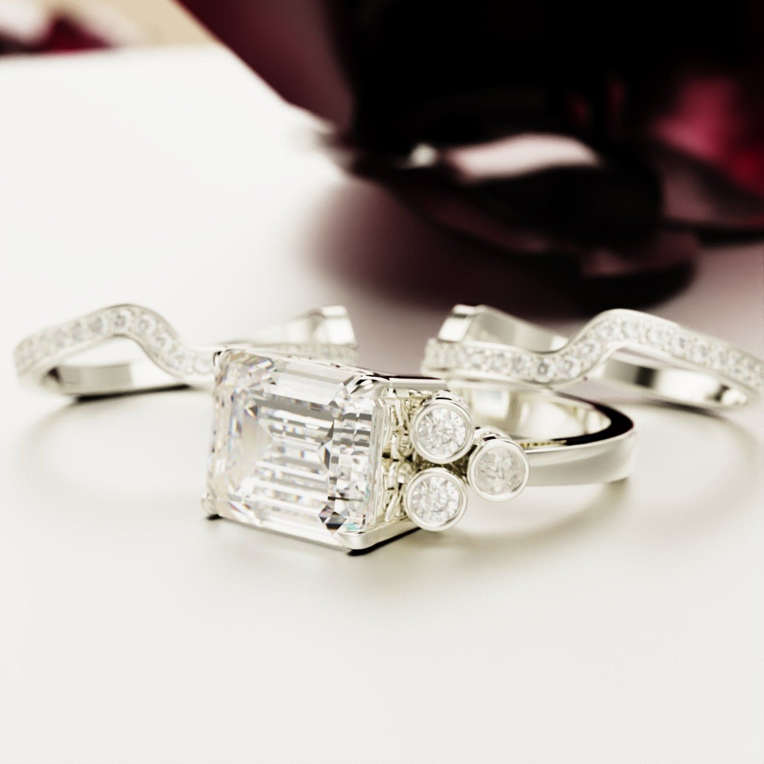 Eternal Love: Emerald-Cut Diamond Ring Set - S925 Sterling Silver