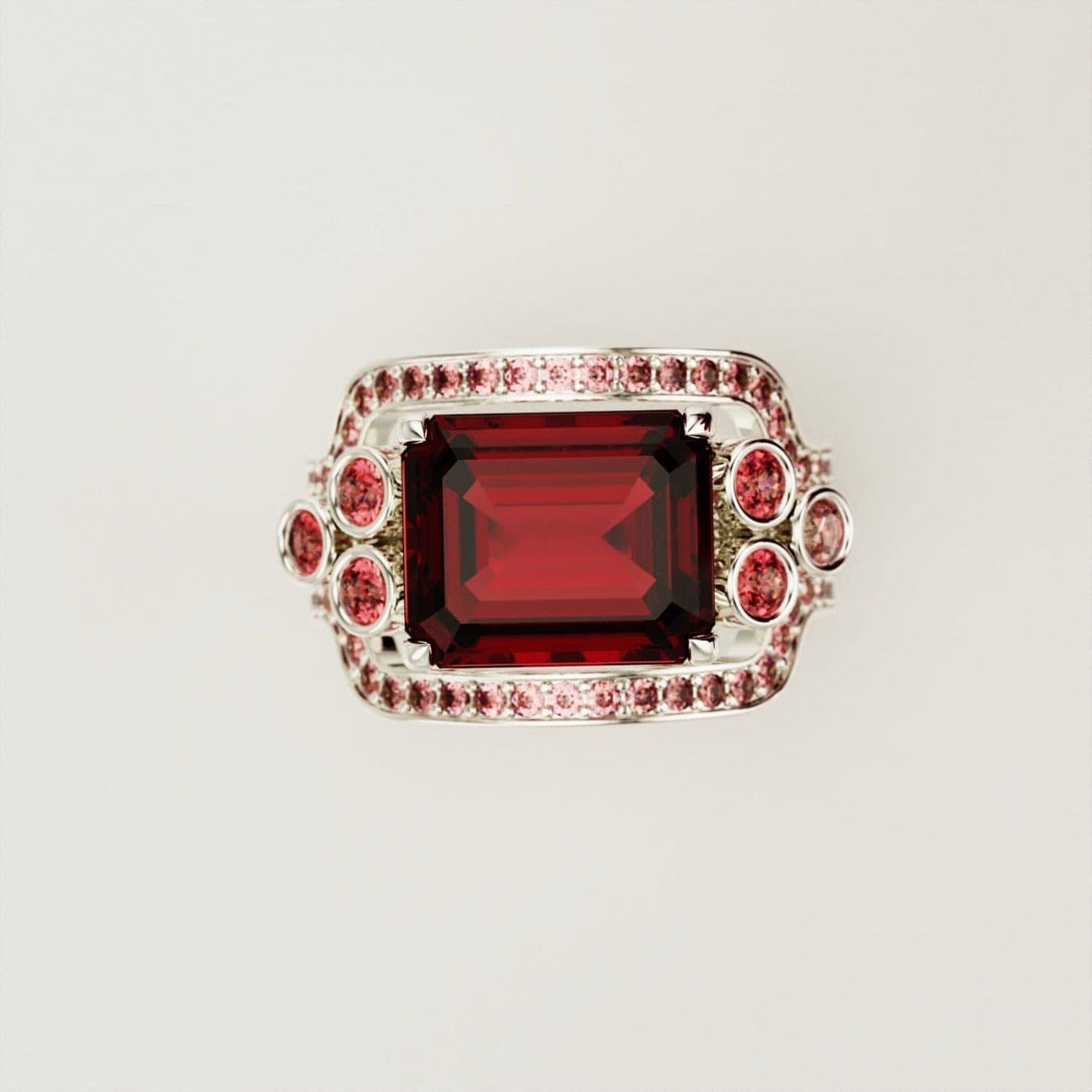 Crimson Love: Emerald-Cut Garnet Ring Set - S925 Sterling Silver