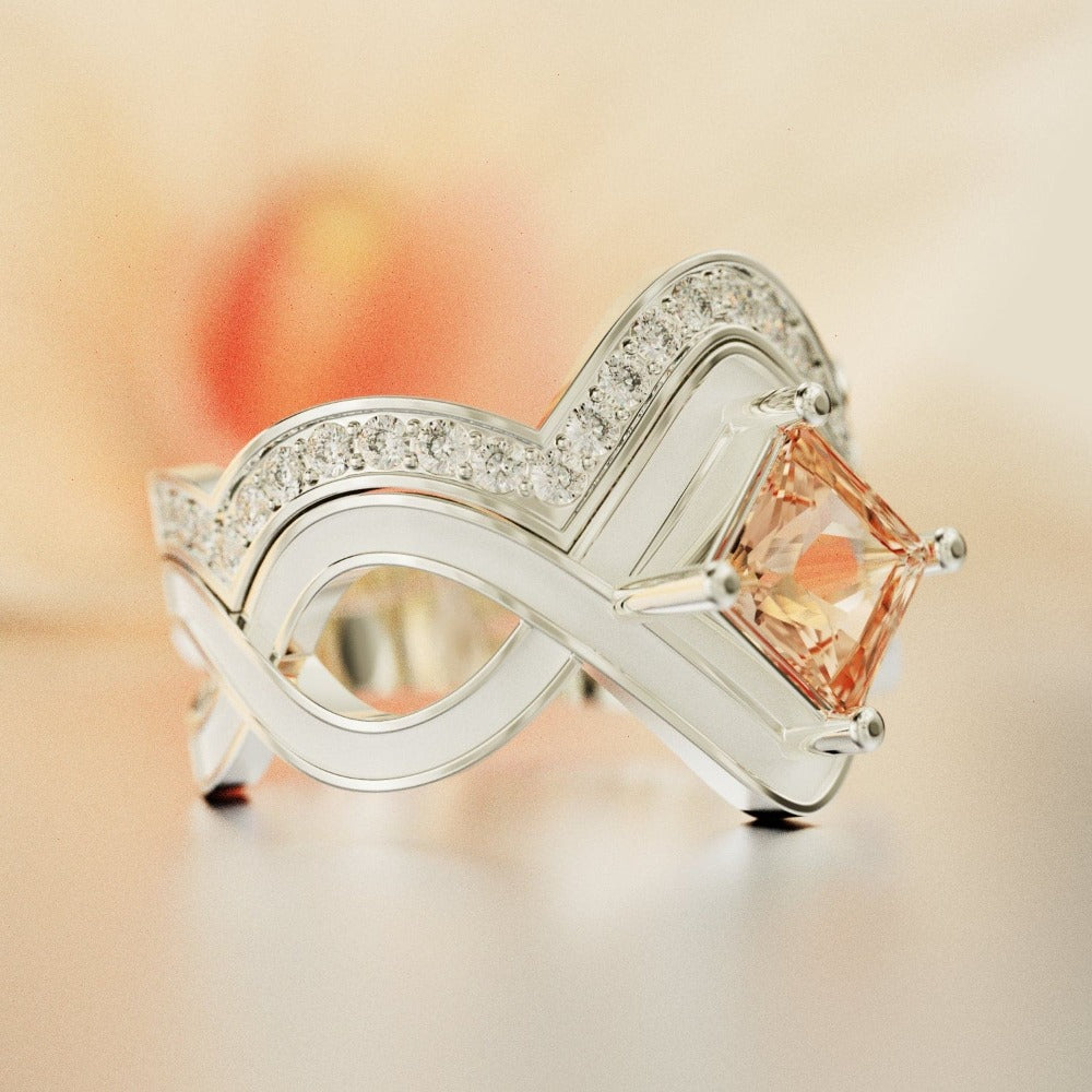 The Snow Wave: Fire's Heart 2-Piece Set Ring - S925 Sterling Silver