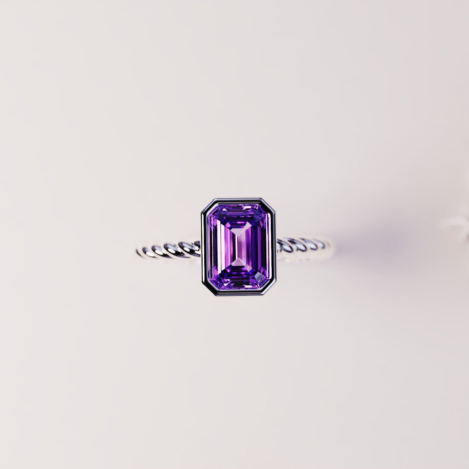 The Solitaire: Emerald Cut Amethyst Ring - S925 Sterling Silver