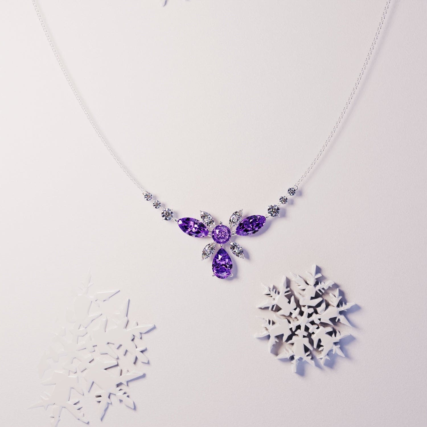 Blossom: Floral Brilliant-Cut Necklace - S925 Sterling Silver