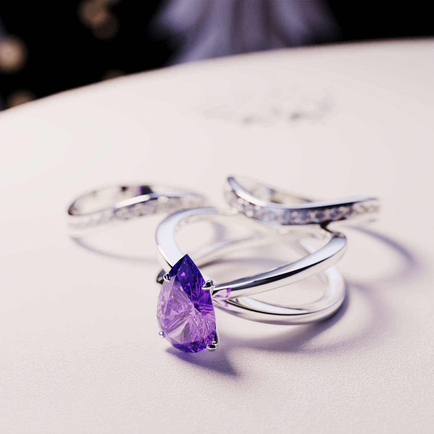 The Bride: Triple 3-In-1 Set Amethyst Ring - S925 Sterling Silver