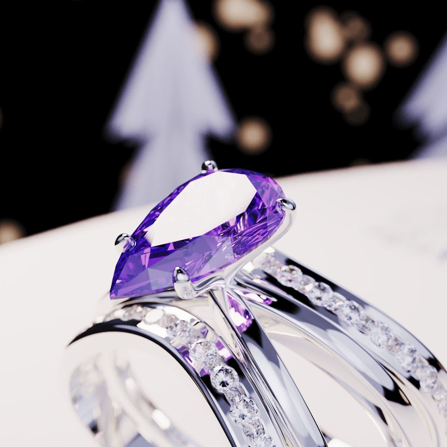 The Bride: Triple 3-In-1 Set Amethyst Ring - S925 Sterling Silver