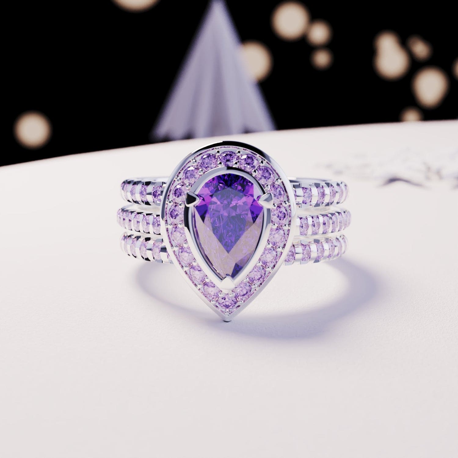 Violet Tear: Pear Cut Amethyst Ring - S925 Sterling Silver