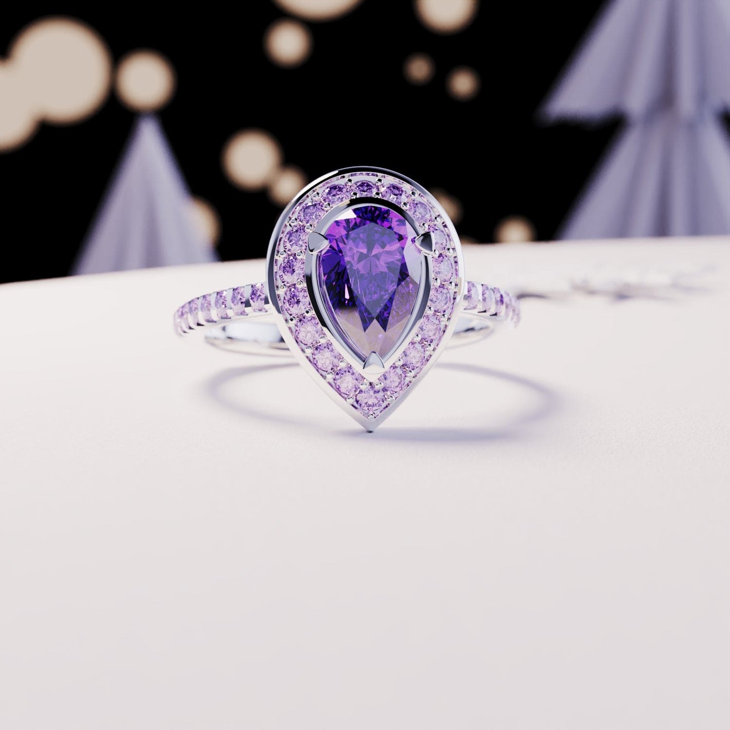 Violet Tear: Pear Cut Amethyst Ring - S925 Sterling Silver