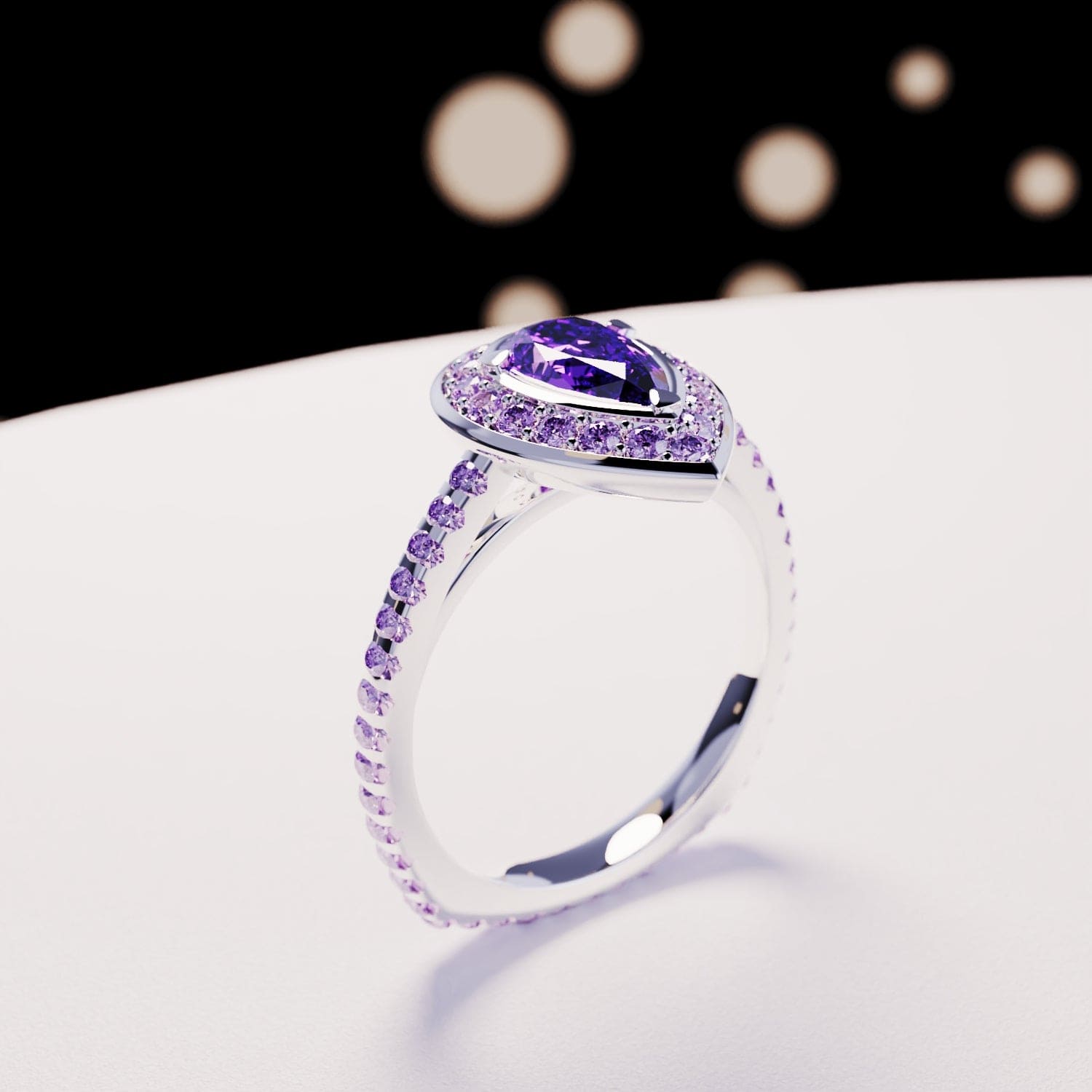 Violet Tear: Pear Cut Amethyst Ring - S925 Sterling Silver