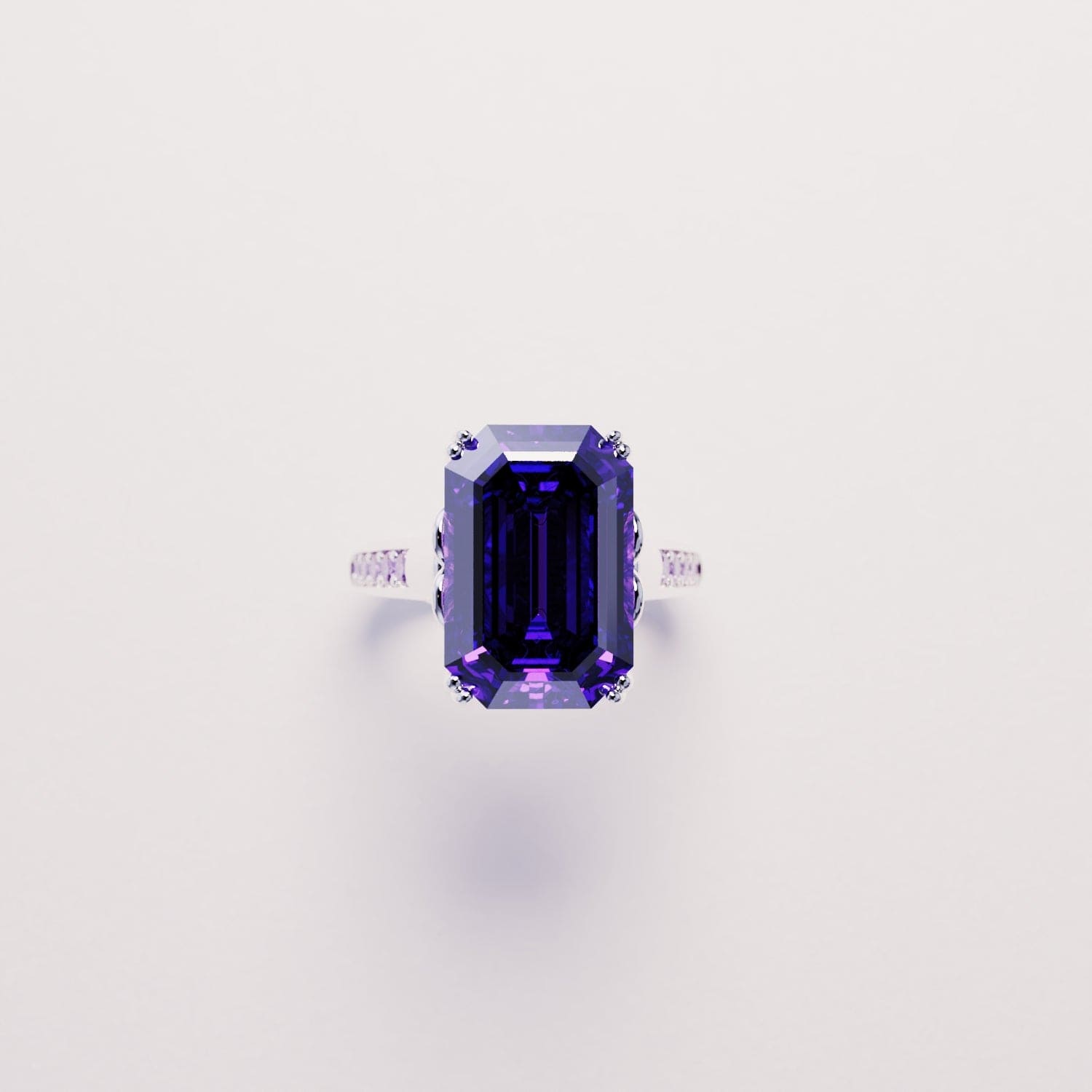 Violet Dream: Emerald-Cut Sculpted Ring - S925 Sterling Silver