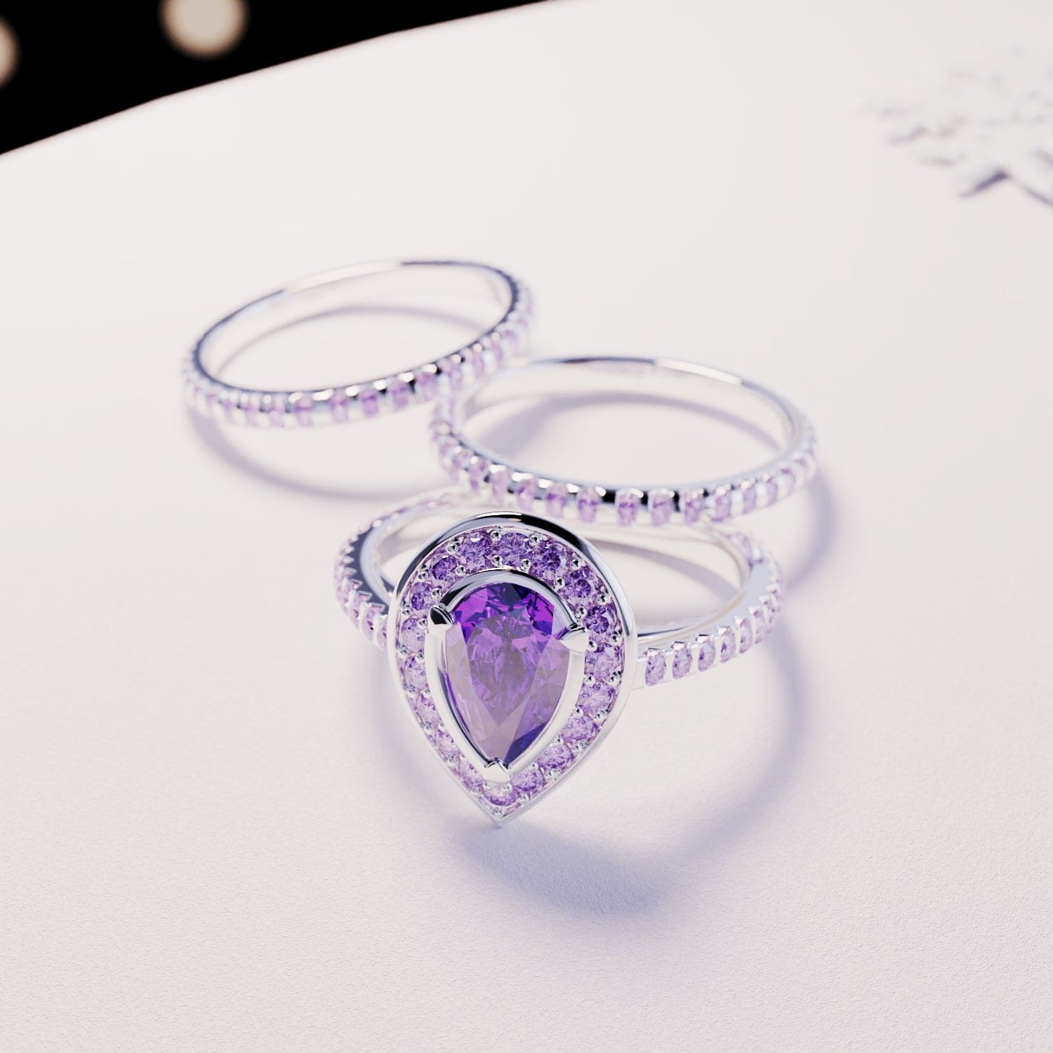 Violet Tear: Pear Cut Amethyst Ring - S925 Sterling Silver