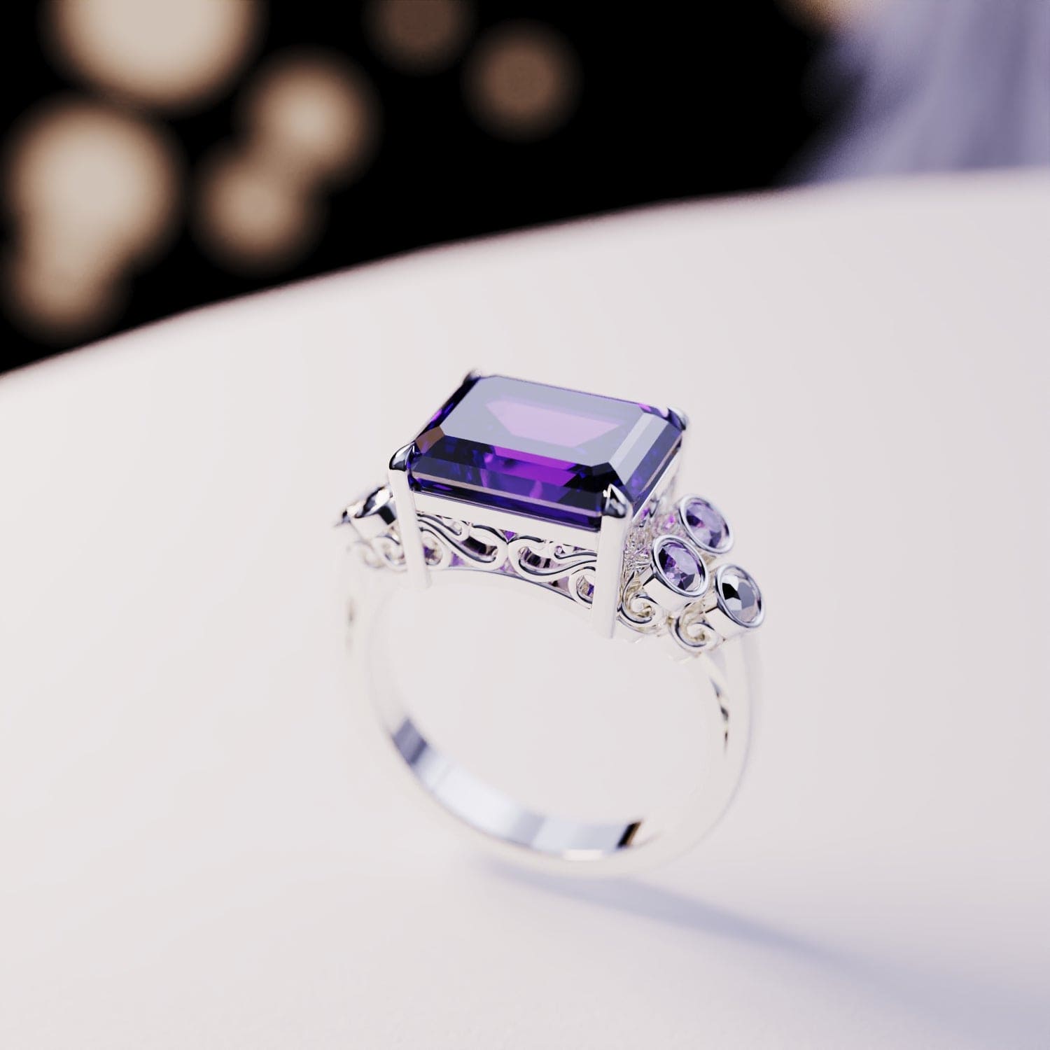 Violet Love: Emerald-Cut Triple Ring Set - S925 Sterling Silver