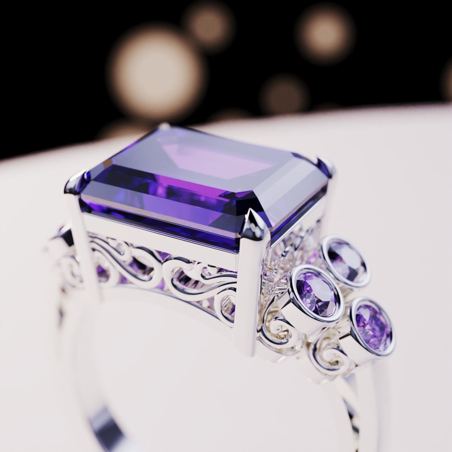 Violet Love: Emerald-Cut Triple Ring Set - S925 Sterling Silver