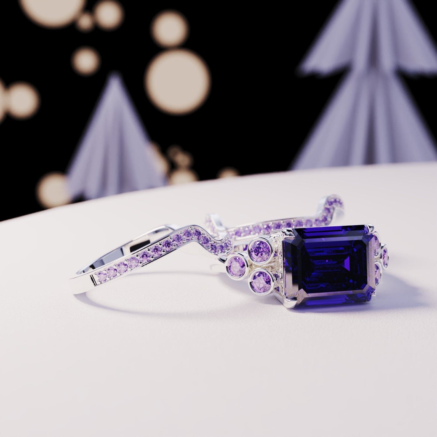 Violet Love: Emerald-Cut Triple Ring Set - S925 Sterling Silver