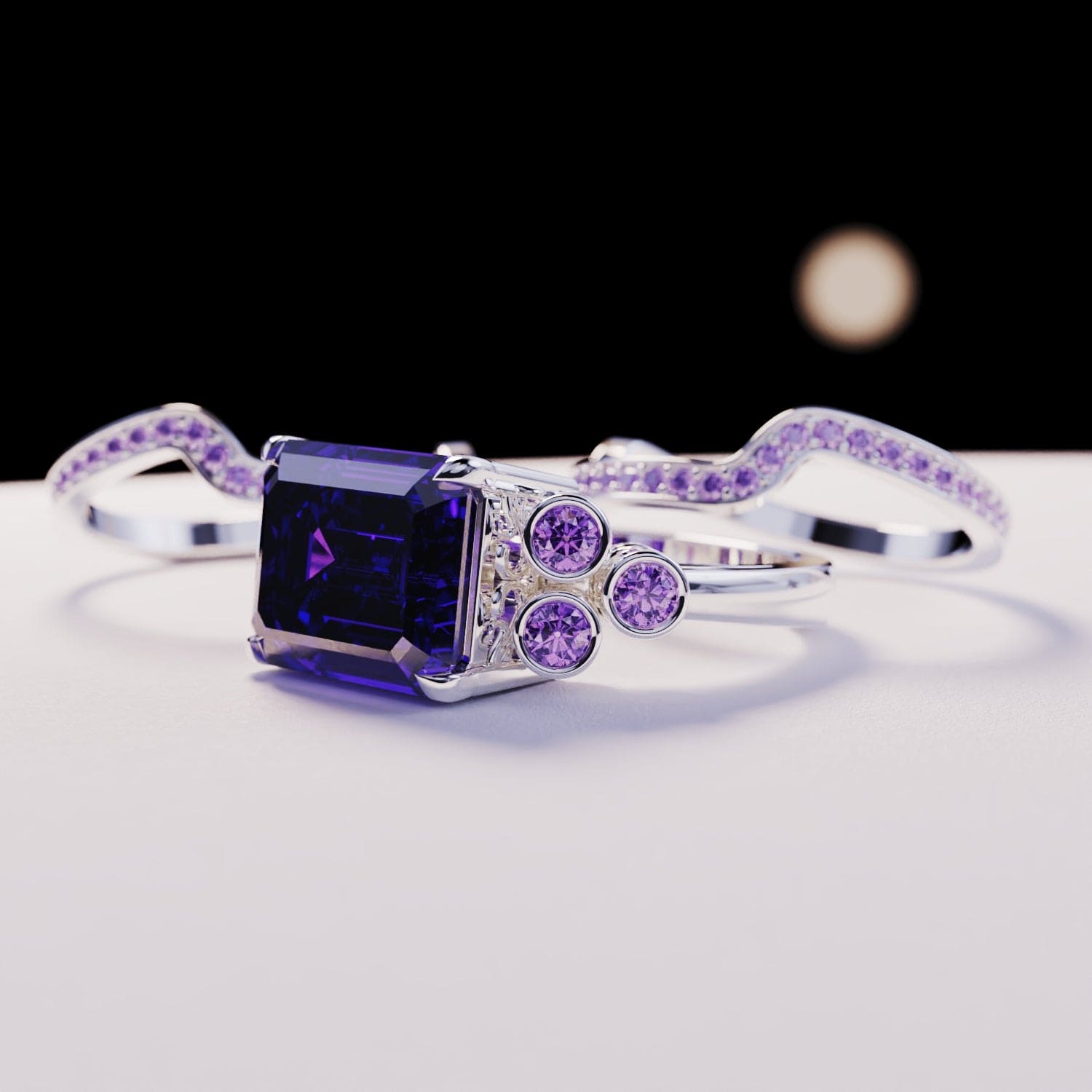 Violet Love: Emerald-Cut Triple Ring Set - S925 Sterling Silver