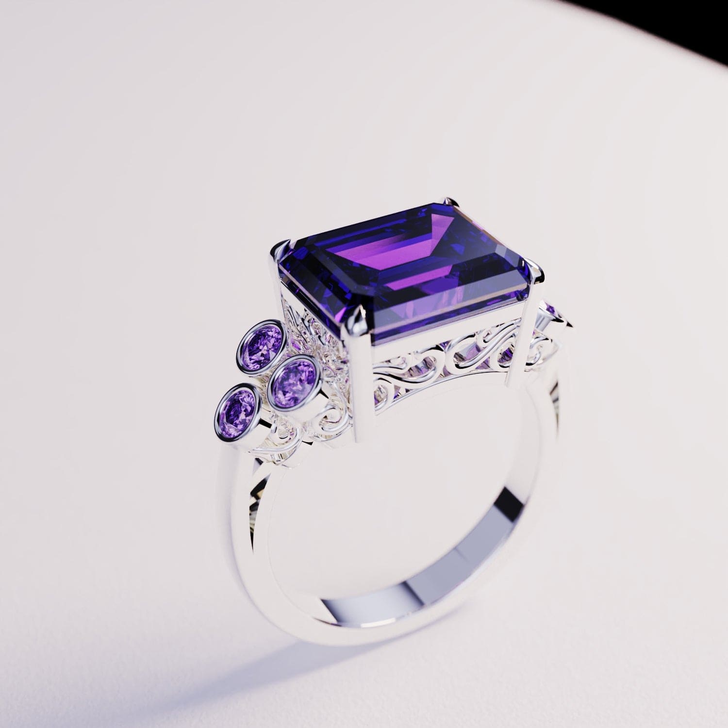 Violet Love: Emerald-Cut Triple Ring Set - S925 Sterling Silver