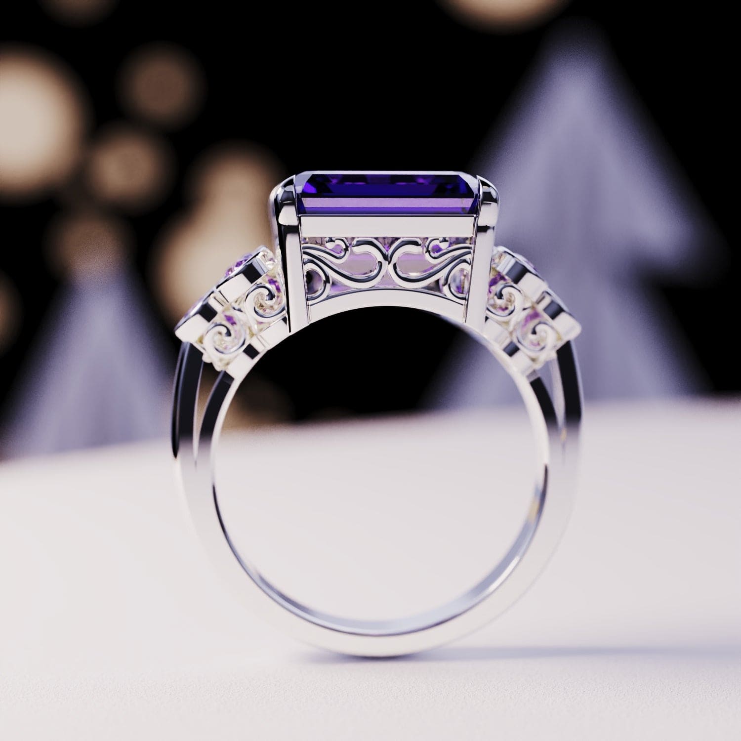 Violet Love: Emerald-Cut Triple Ring Set - S925 Sterling Silver