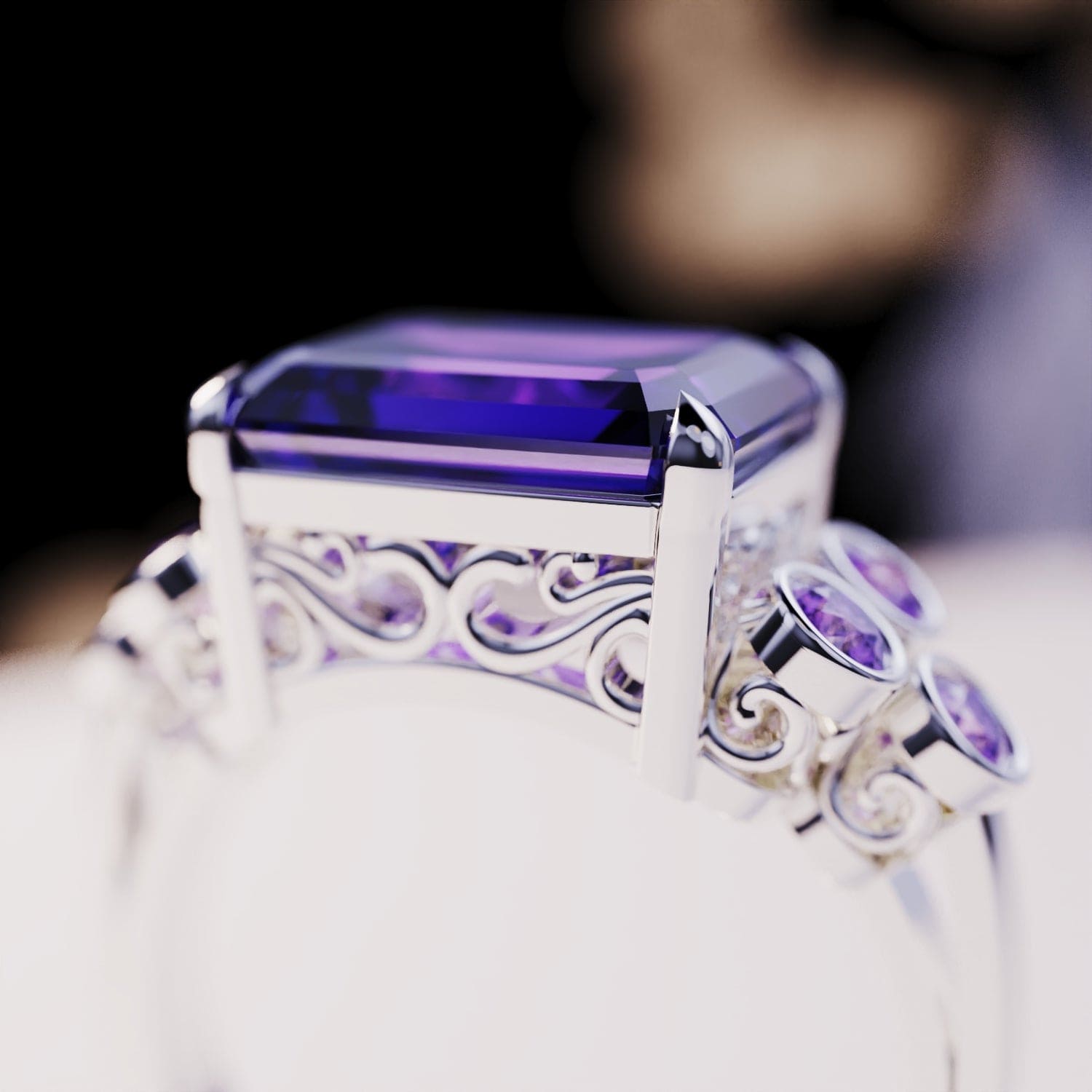 Violet Love: Emerald-Cut Triple Ring Set - S925 Sterling Silver