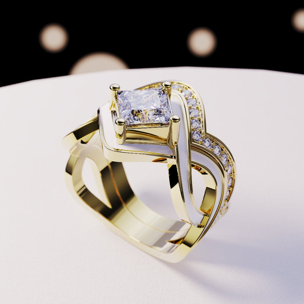 The Snow Wave: Diamond 2-Piece Set Ring - 18K Gold Vermeil